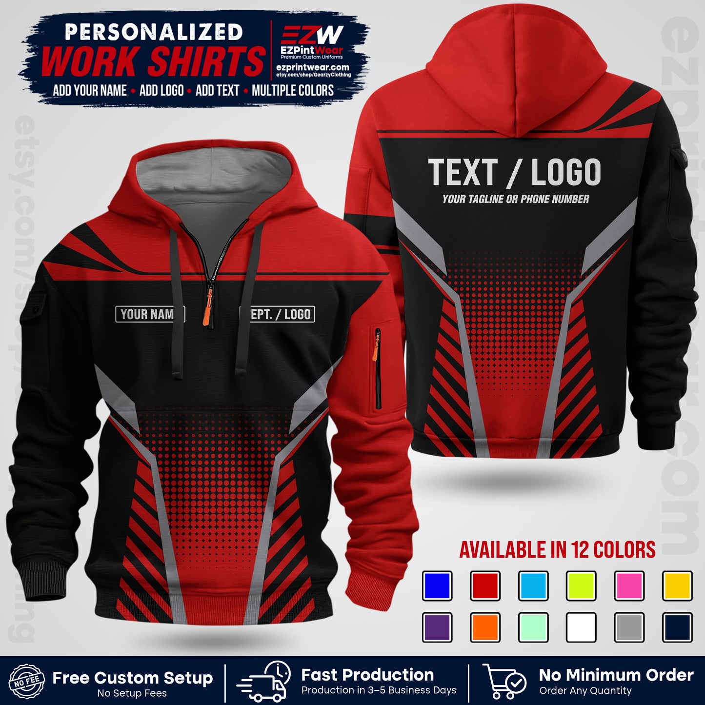 Custom All Over Print Work Uniform Shirt with Name, Logo & Text | Custom Hawaiian Shirt | Company Shirt | Employee Uniform UNF08