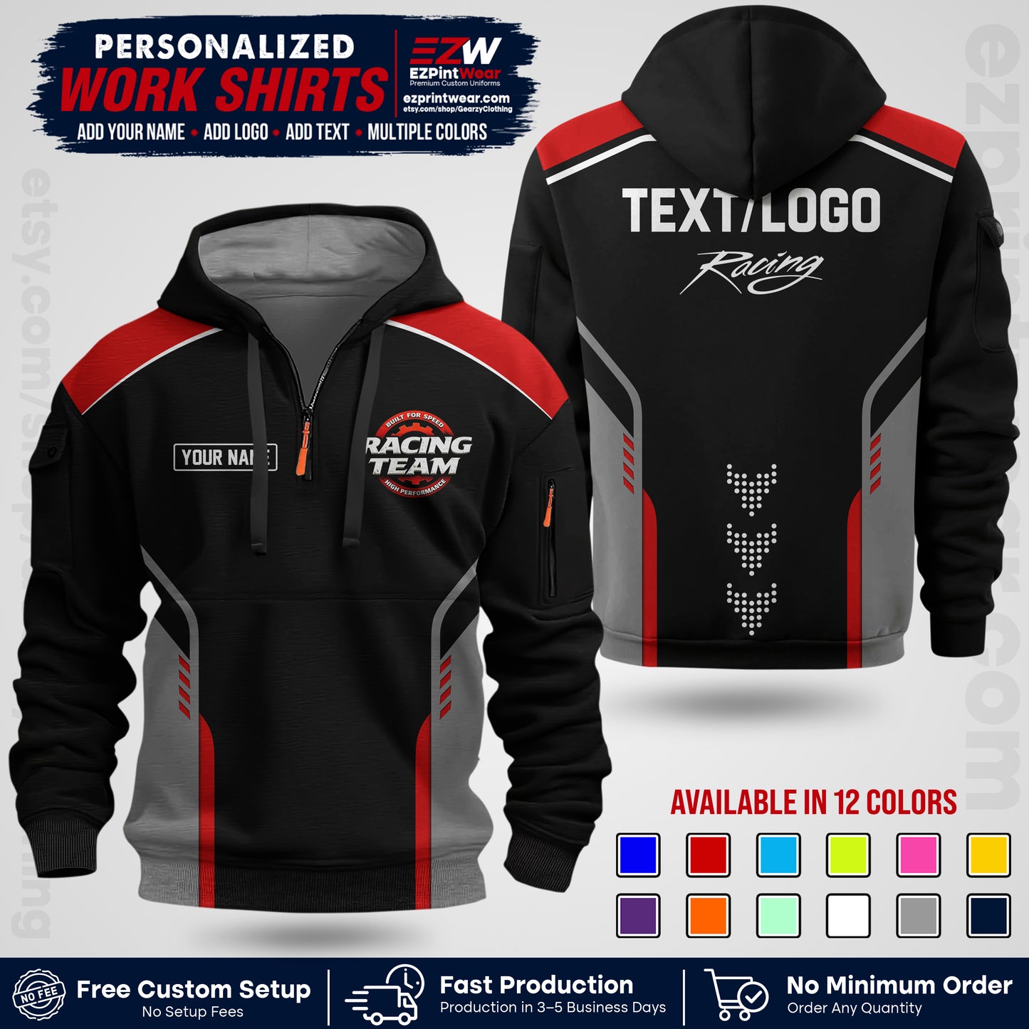 Custom Racing Shirt with Name, Logo & Text | Race Team Uniform | Crew Apparel RC09