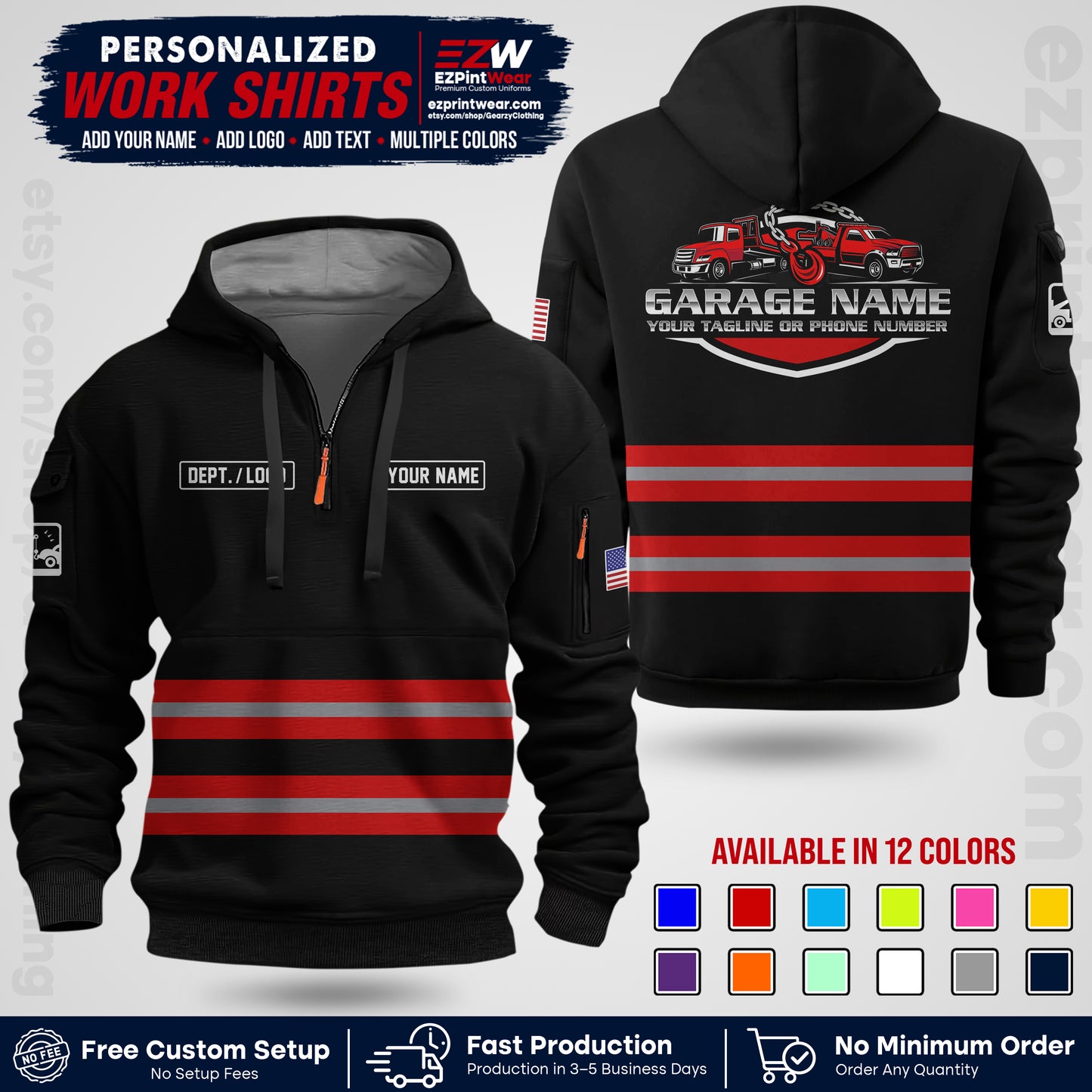 Custom Towing Workwear Uniform | Personalized Tow Truck Shirt | Non-Reflective Safety Stripe Apparel | Custom Towing Shirt | Tow Truck Apparel TW03