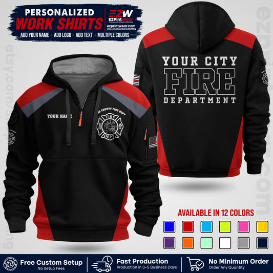 Custom Fire Department Shirt with Name, City Logo & Text | Firefighter Uniform | Button Up Work Shirt FF04