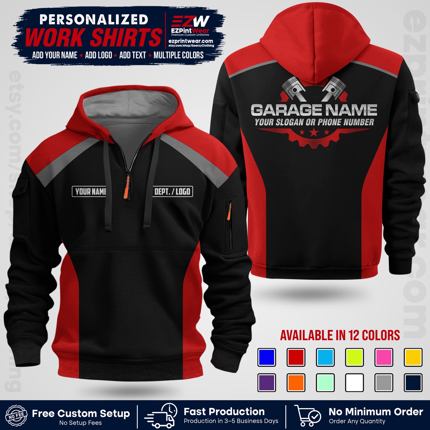Custom Mechanic Work Shirt with Name, Logo & Text | Auto Shop Uniform | Workwear MCN 06