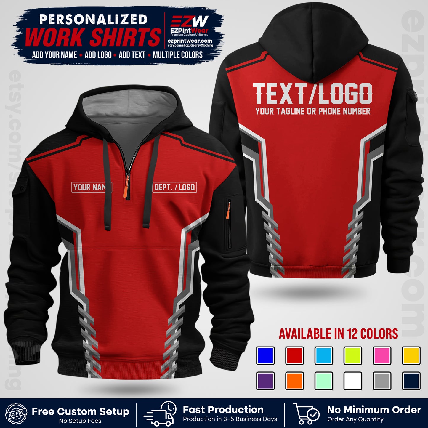 Custom All Over Print Work Uniform Shirt with Name, Logo & Text | Custom Hawaiian Shirt | Company Shirt | Employee Uniform UNF15