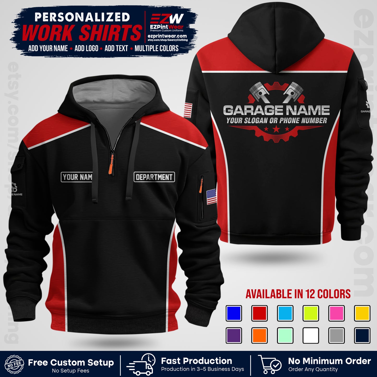 Custom Mechanic Work Shirt with Name, Logo & Text | Auto Shop Uniform | Workwear MCN 07