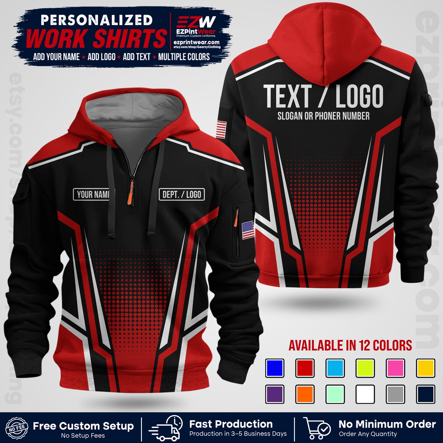 Custom All Over Print Work Uniform Shirt with Name, Logo & Text | Custom Hawaiian Shirt | Company Shirt | Employee Uniform UNF17