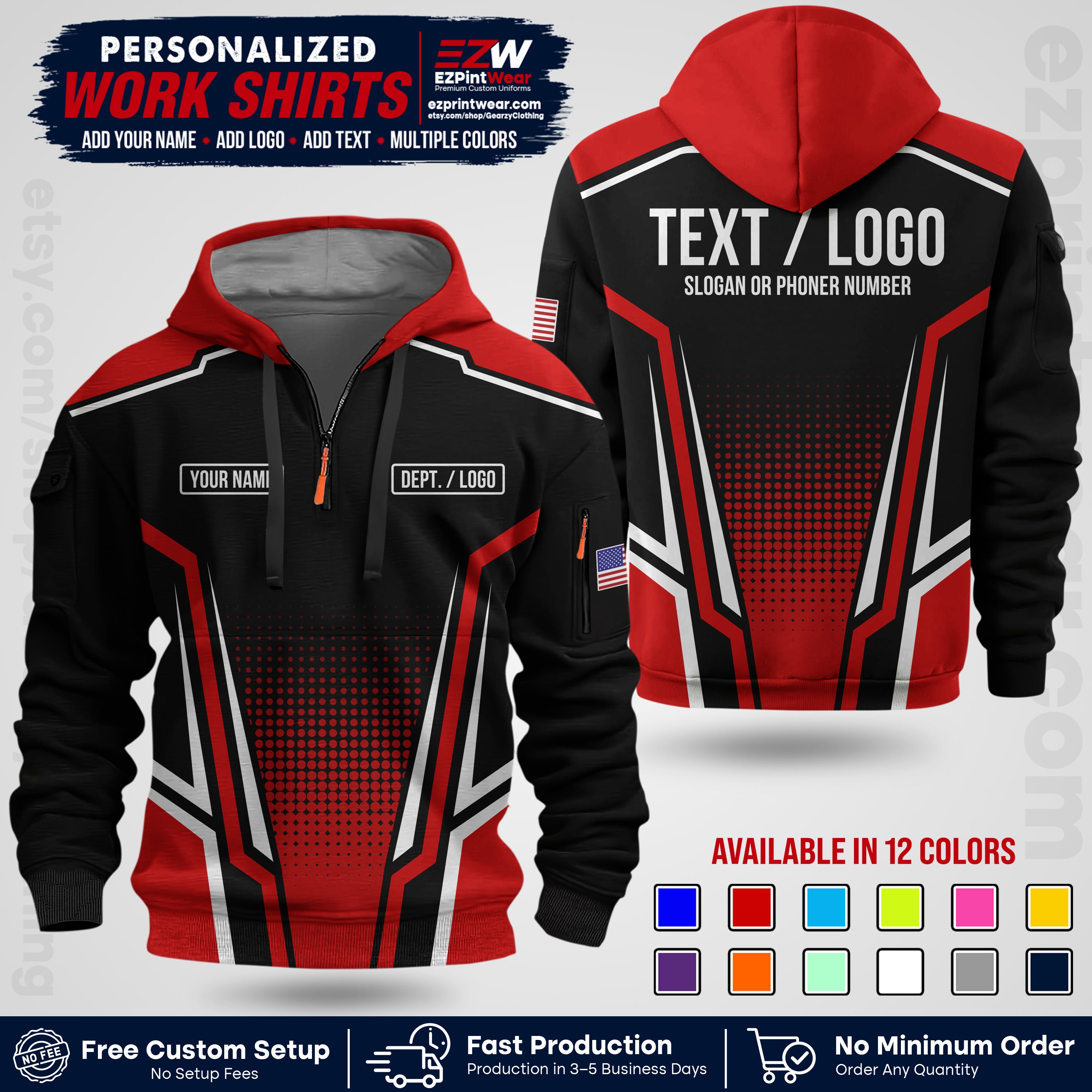 Custom All Over Print Work Uniform Shirt with Name, Logo & Text | Custom Hawaiian Shirt | Company Shirt | Employee Uniform UNF17