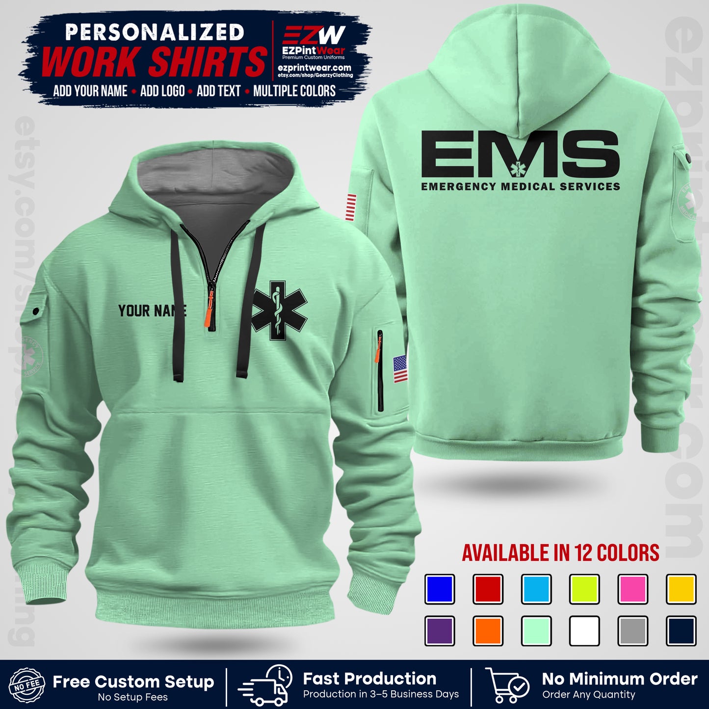 Custom EMS Shirt with Name, Logo & Text | EMS Team Uniform | First Responder Workwear EMSU01