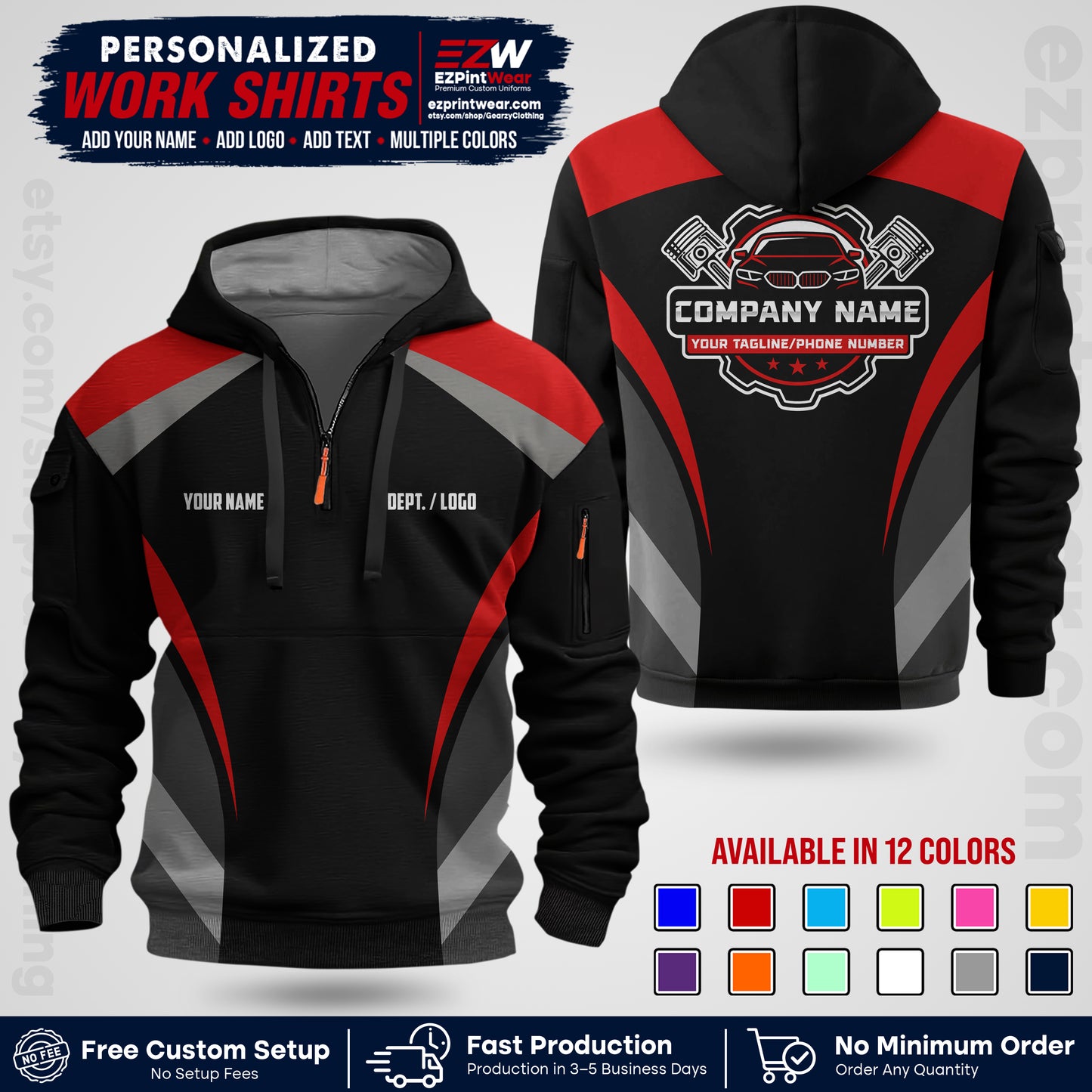 Custom Mechanic Work Shirt with Name, Logo & Text | Auto Shop Uniform | Workwear MCN 05