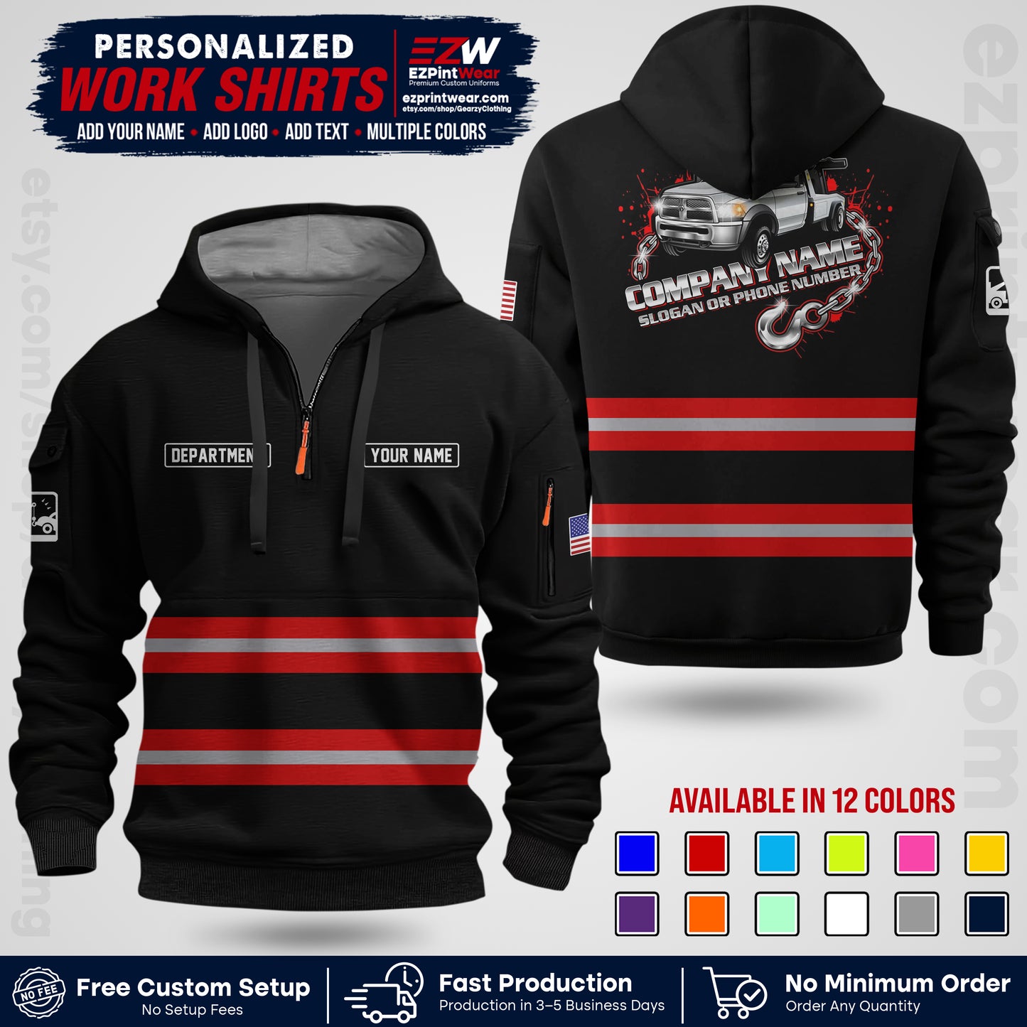 Custom Towing Workwear Uniform | Personalized Tow Truck Shirt | Non-Reflective Safety Stripe Apparel | Custom Towing Shirt | Tow Truck Apparel TW05