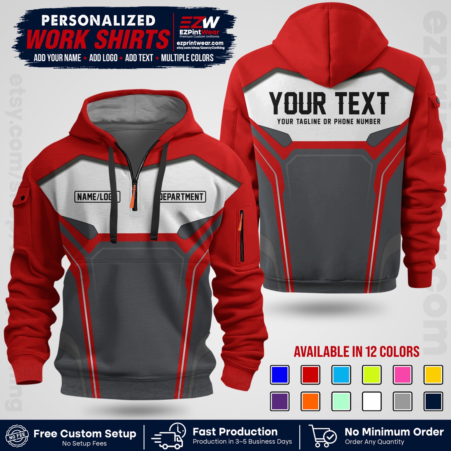 Custom All Over Print Work Uniform Shirt with Name, Logo & Text | Custom Hawaiian Shirt | Company Shirt | Employee Uniform UNF05