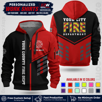 Custom Fire Department Shirt with Name, City Logo & Text | Firefighter Uniform | Button Up Work Shirt FF06