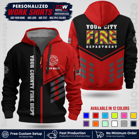 Custom Fire Department Shirt with Name, City Logo & Text | Firefighter Uniform | Button Up Work Shirt FF06