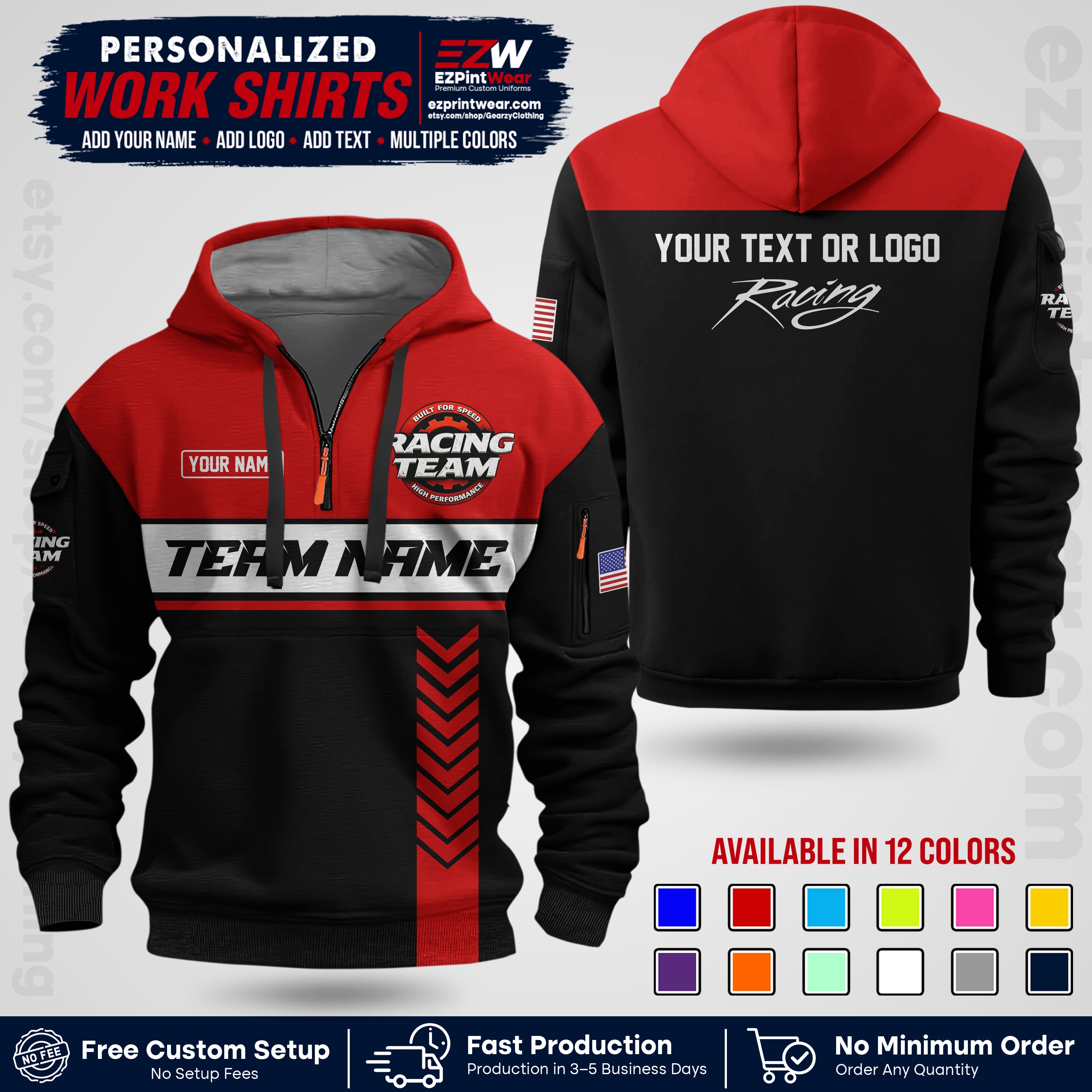 Custom Racing Shirt with Name, Logo & Text | Race Team Uniform | Crew Apparel RC02