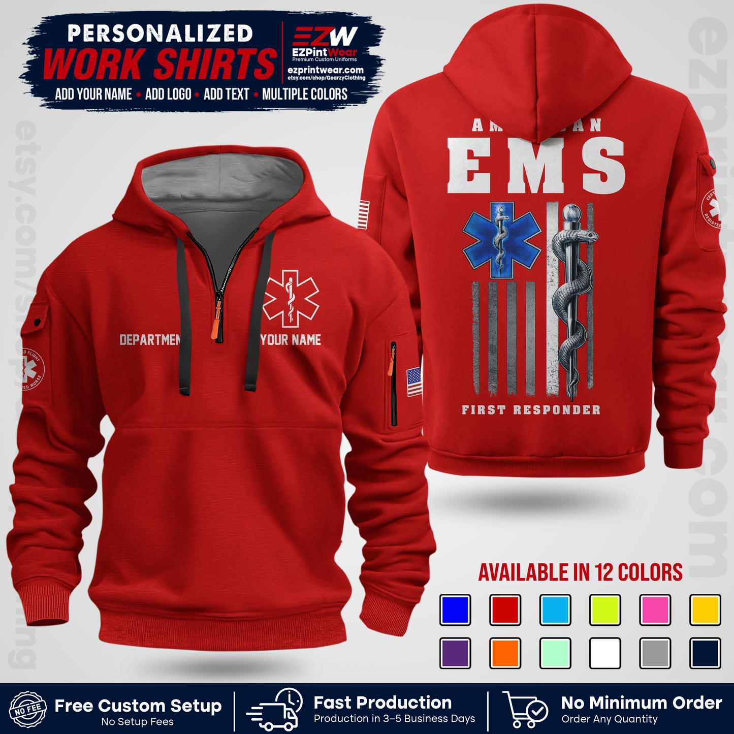 Custom EMS Shirt with Name, Logo & Text | EMS Team Uniform | First Responder Workwear EMSU03
