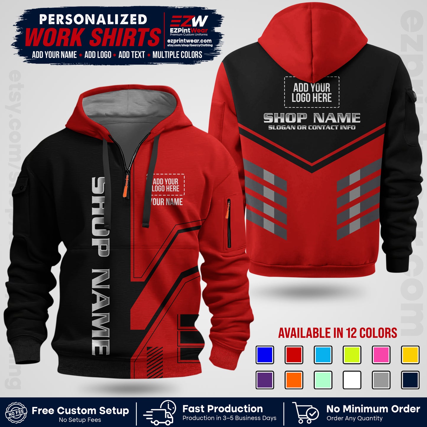 Custom All Over Print Work Uniform Shirt with Name, Logo & Text | Custom Hawaiian Shirt | Company Shirt | Employee Uniform UNF11