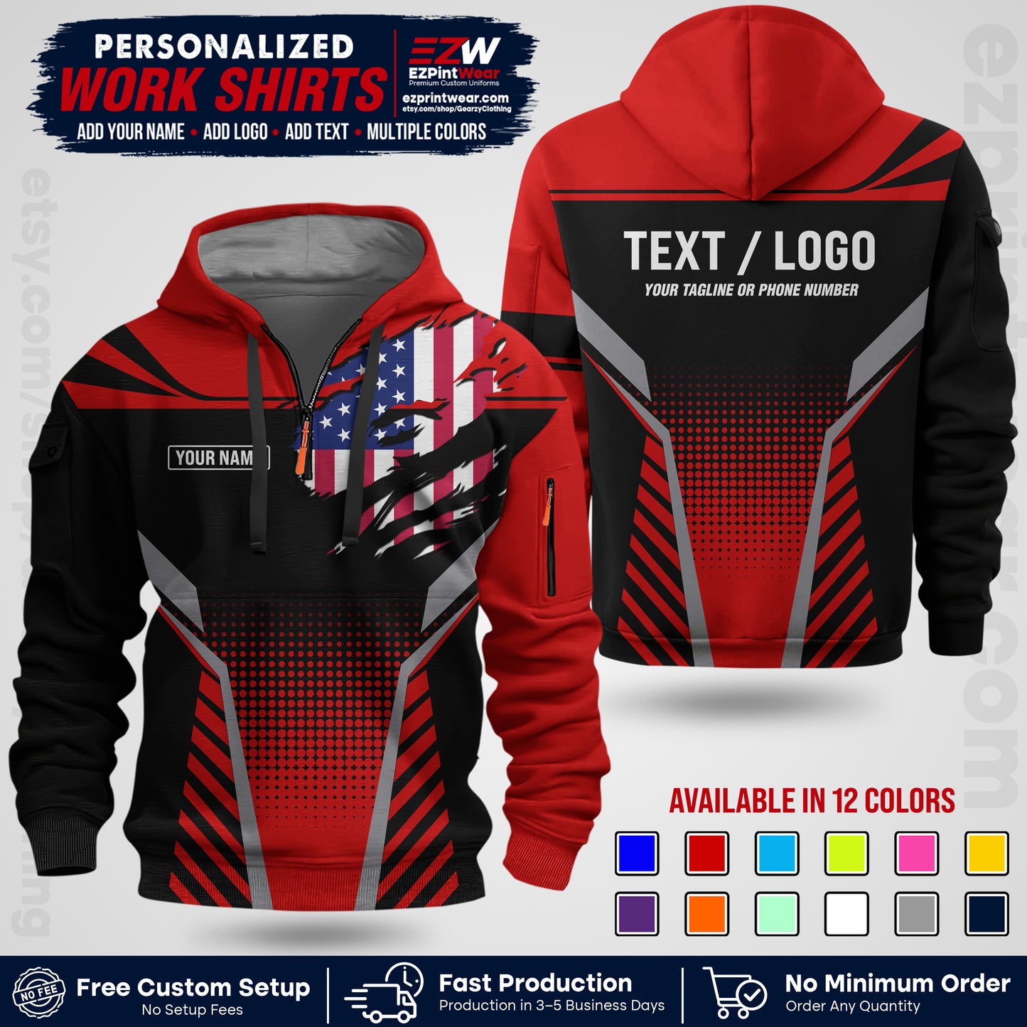 Custom All Over Print Work Uniform Shirt with Name, Logo & Text | Custom Hawaiian Shirt | Company Shirt | Employee Uniform UNF07