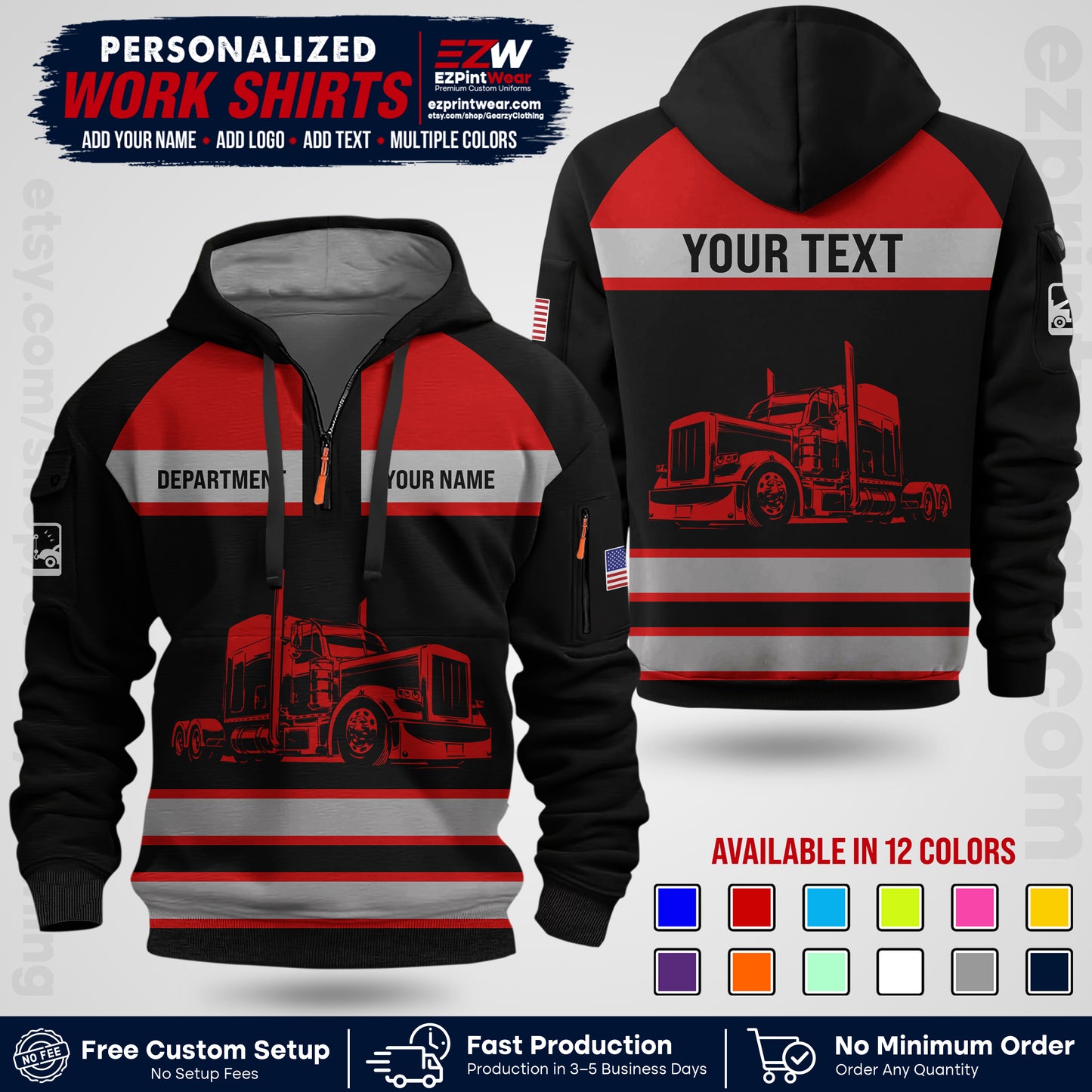 Personalized Truck Driver Workwear Uniform | Custom Safety Stripe Apparel | Non-Reflective Reflective Style Design TW02