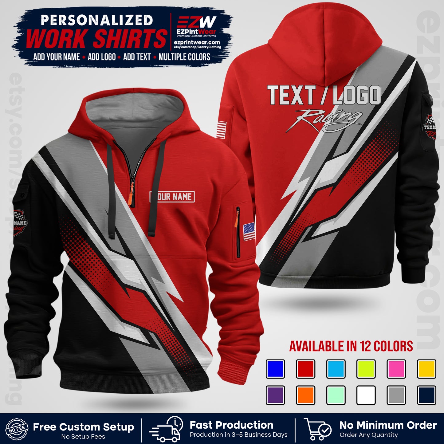 Custom Racing Shirt with Name, Logo & Text | Race Team Uniform | Crew Apparel RC01