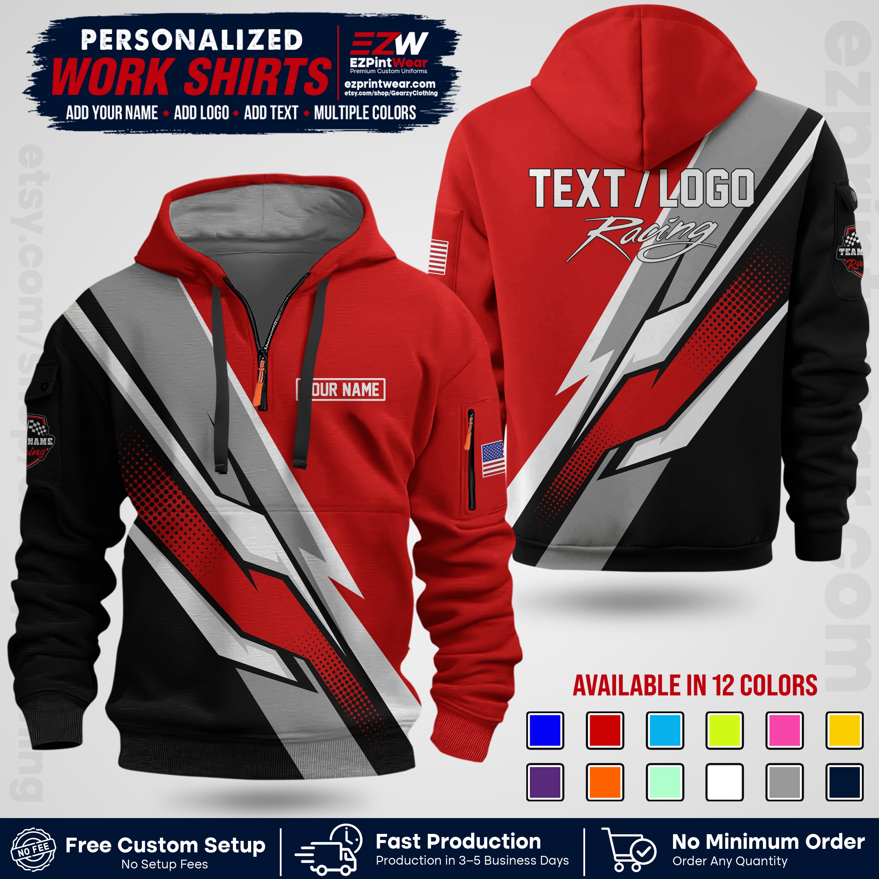 Custom Racing Shirt with Name, Logo & Text | Race Team Uniform | Crew Apparel RC01