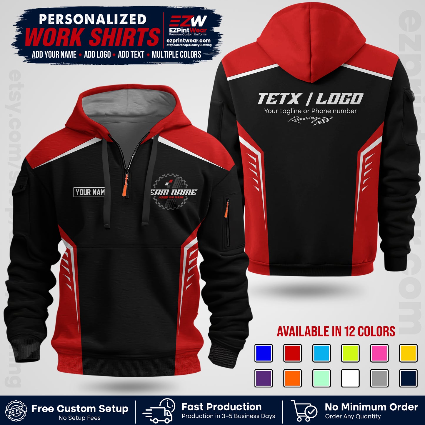Custom Racing Shirt with Name, Logo & Text | Race Team Uniform | Crew Apparel RC07