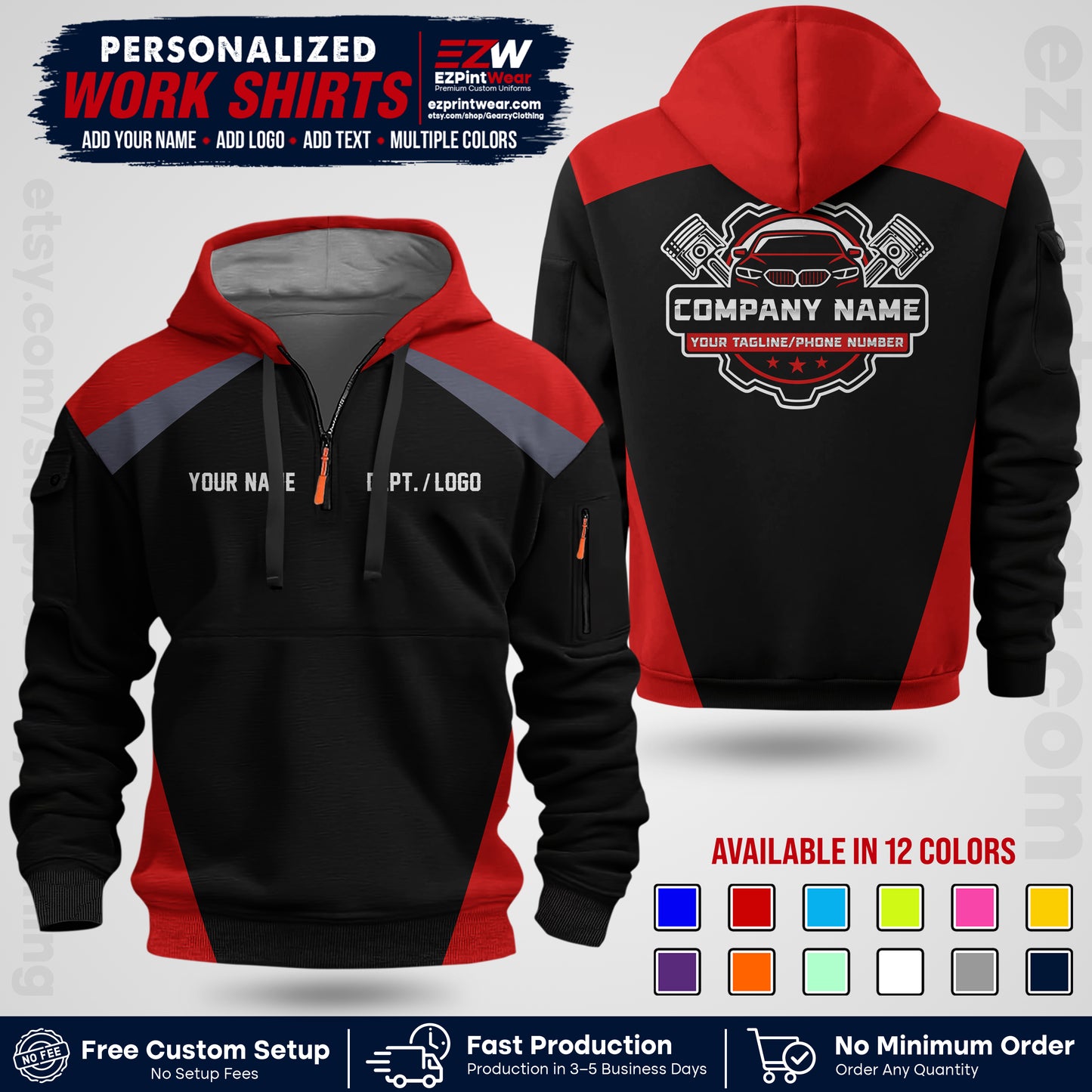 Custom Mechanic Work Shirt with Name, Logo & Text | Auto Shop Uniform | Workwear MCN 03