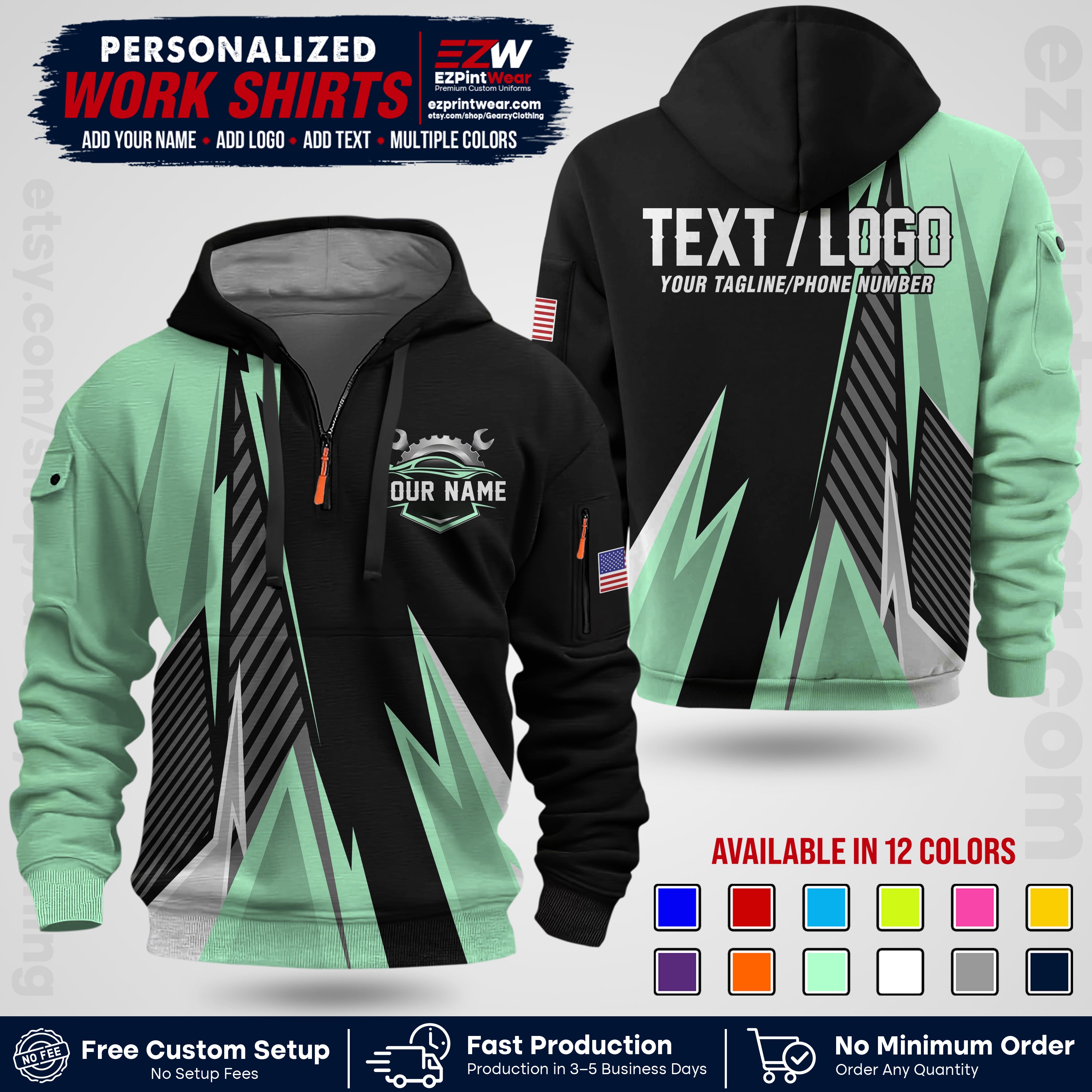 Custom Mechanic Work Shirt with Name, Logo & Text | Auto Shop Uniform | Workwear MCN 01
