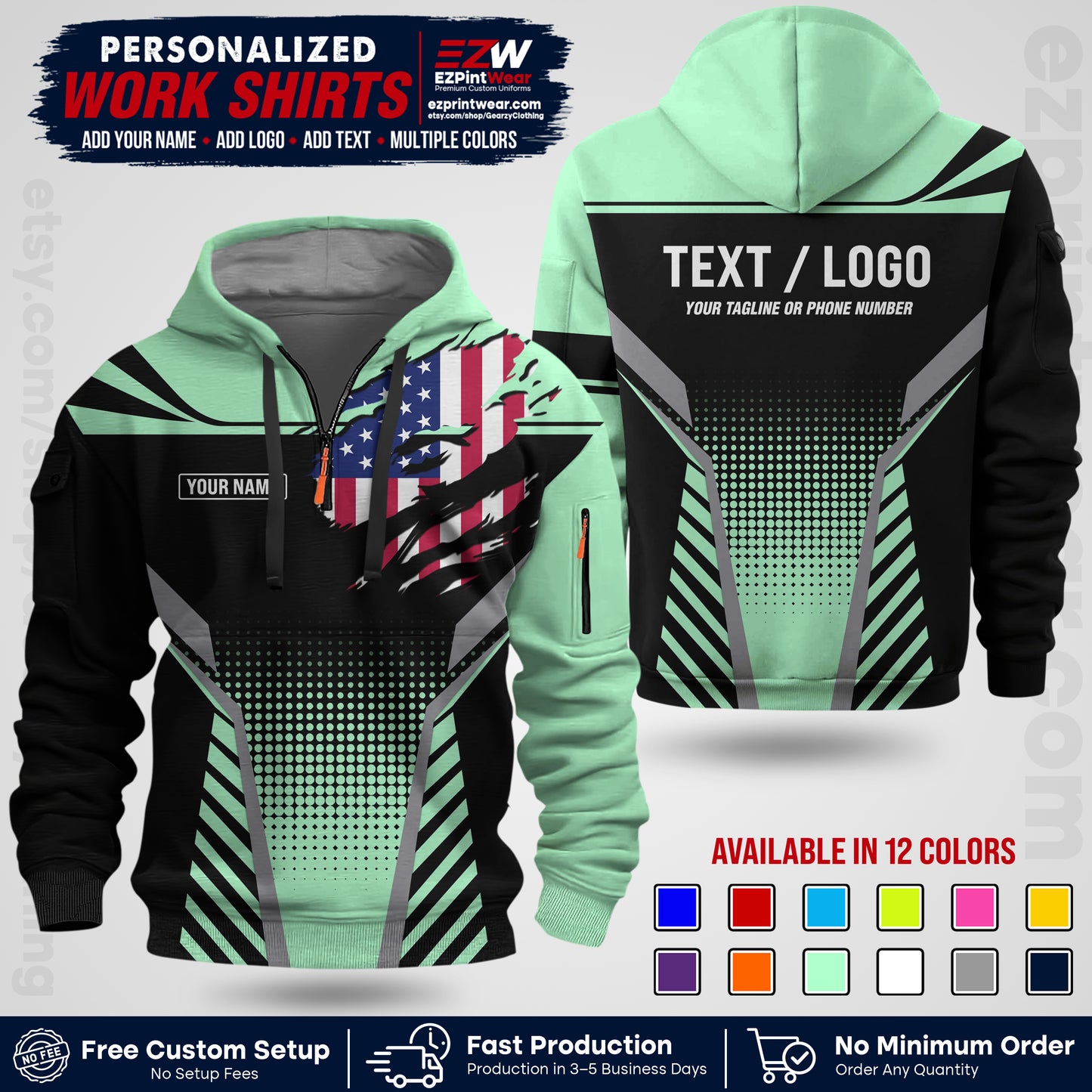 Custom All Over Print Work Uniform Shirt with Name, Logo & Text | Custom Hawaiian Shirt | Company Shirt | Employee Uniform UNF07