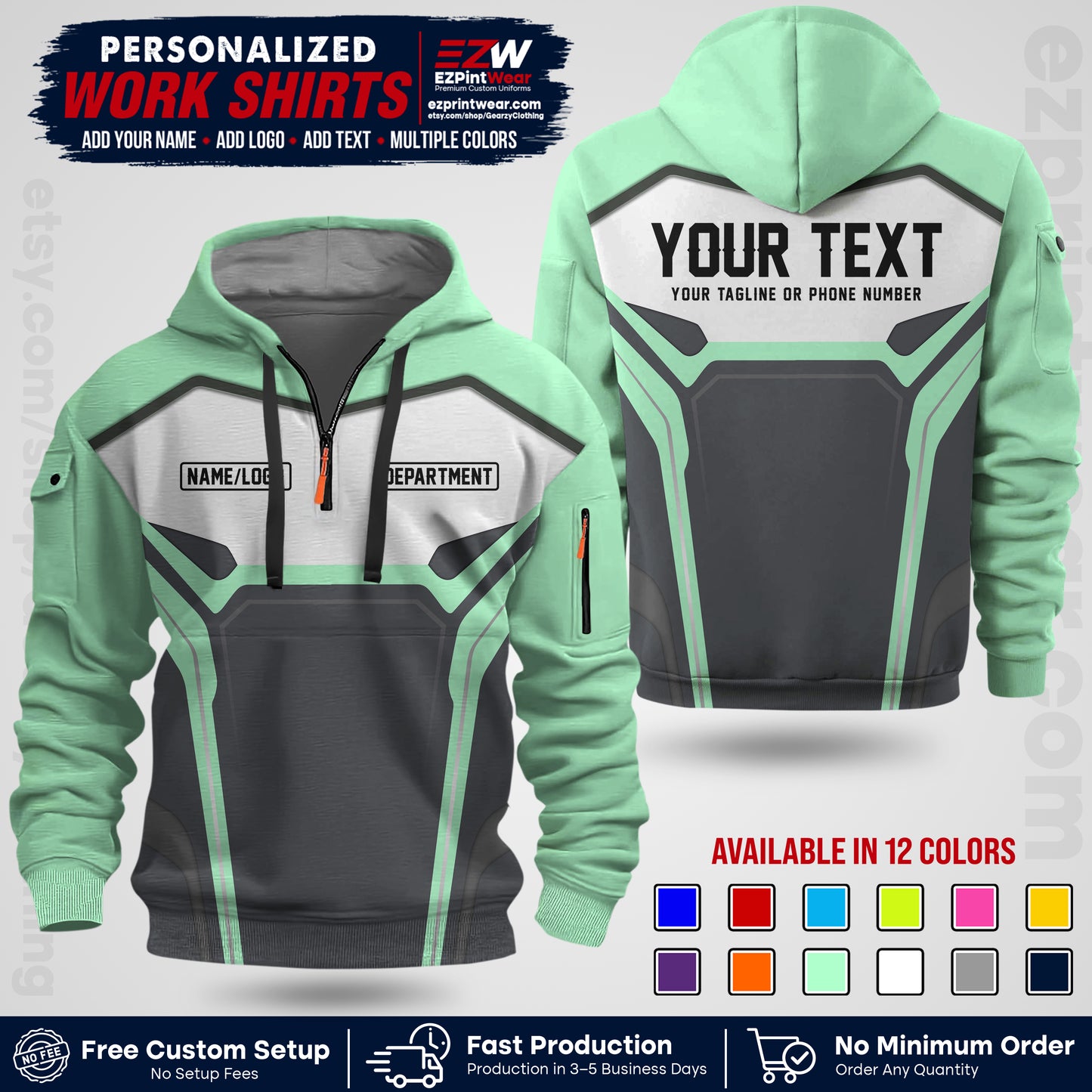 Custom All Over Print Work Uniform Shirt with Name, Logo & Text | Custom Hawaiian Shirt | Company Shirt | Employee Uniform UNF05