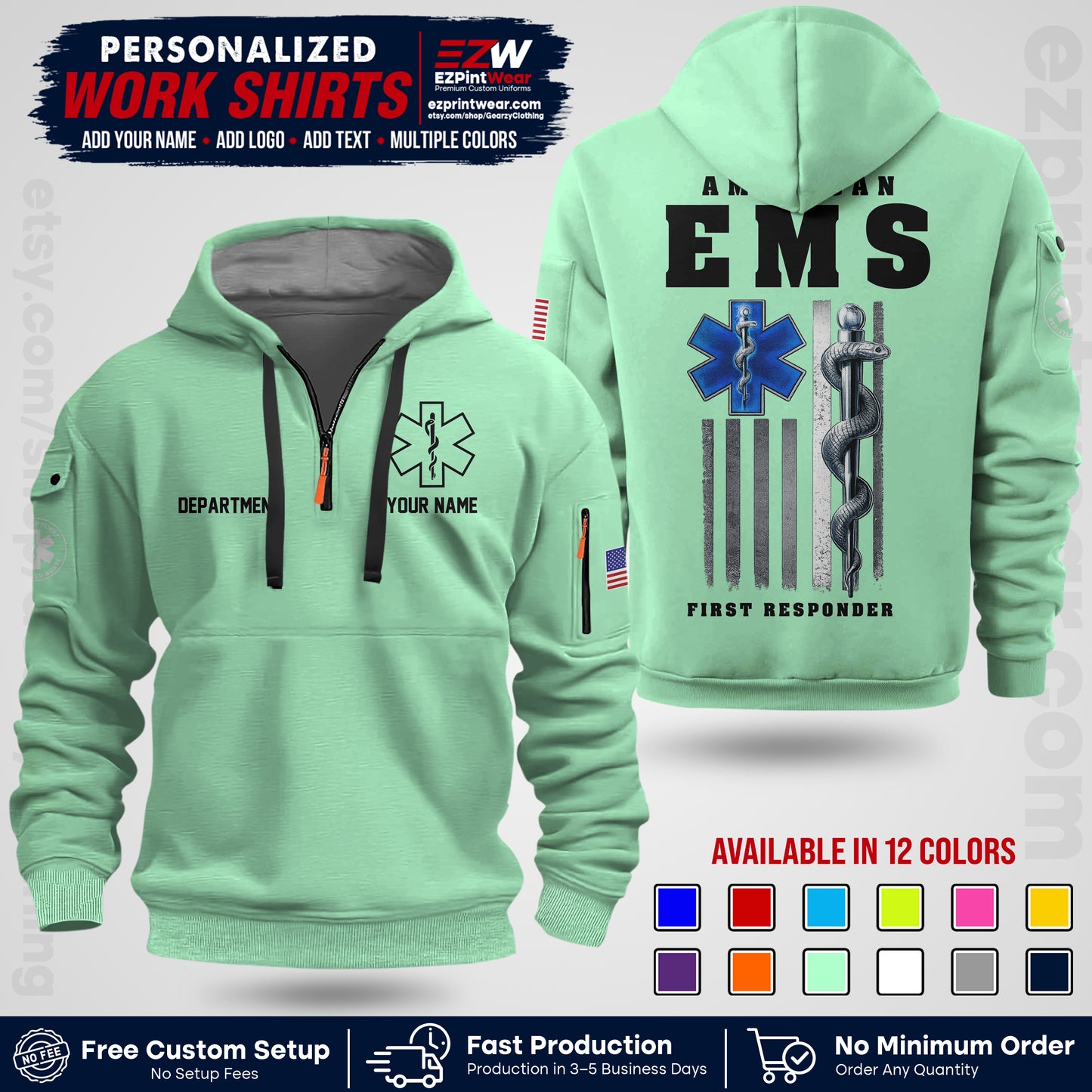 Custom EMS Shirt with Name, Logo & Text | EMS Team Uniform | First Responder Workwear EMSU03