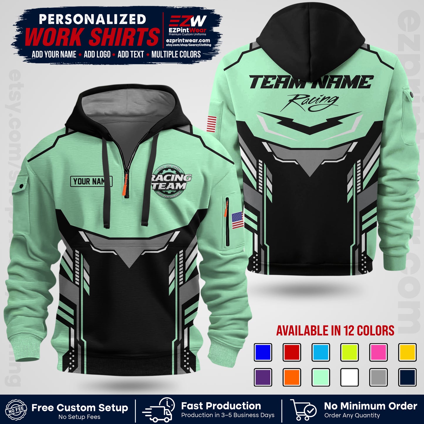 Custom Racing Shirt with Name, Logo & Text | Race Team Uniform | Crew Apparel RC11