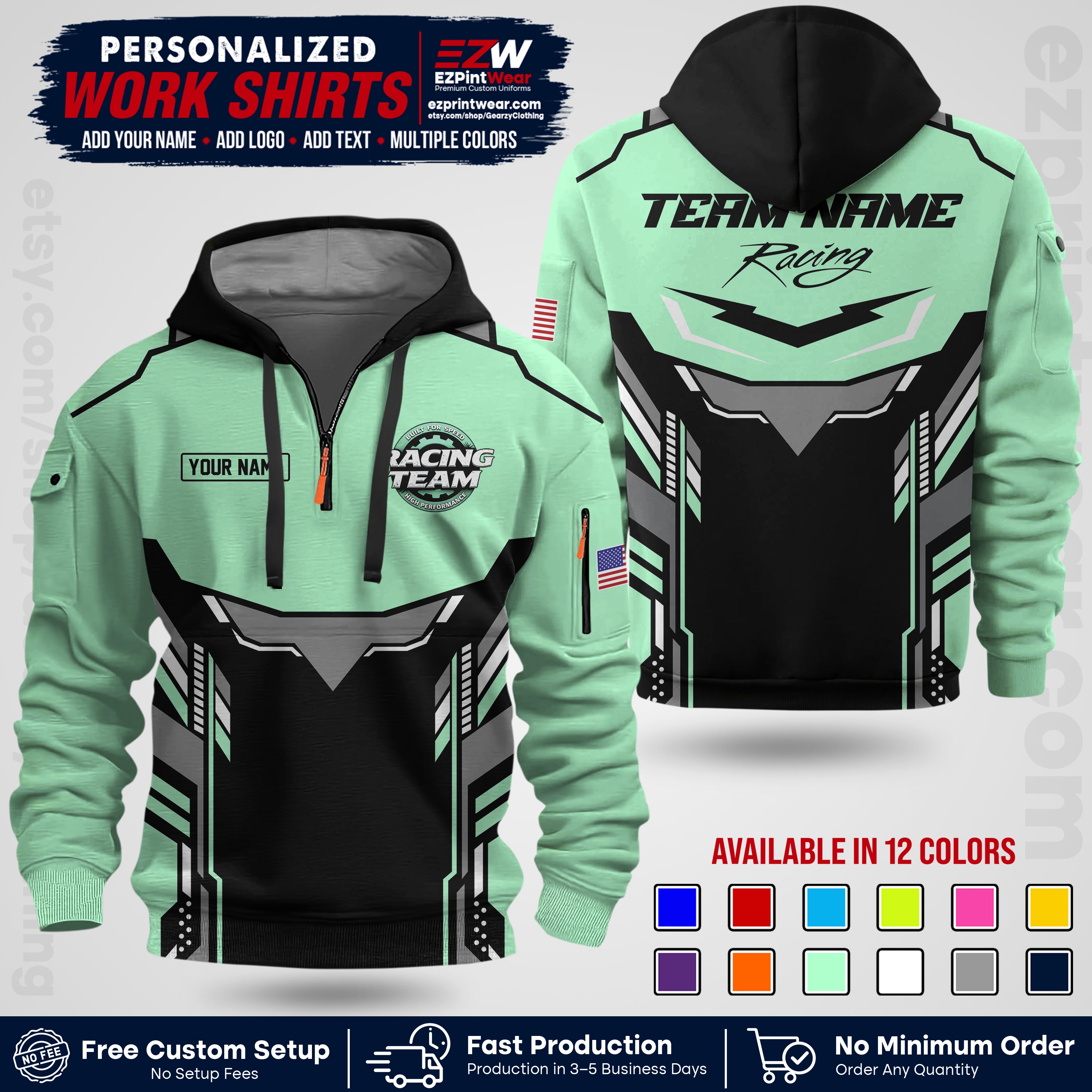 Custom Racing Shirt with Name, Logo & Text | Race Team Uniform | Crew Apparel RC11