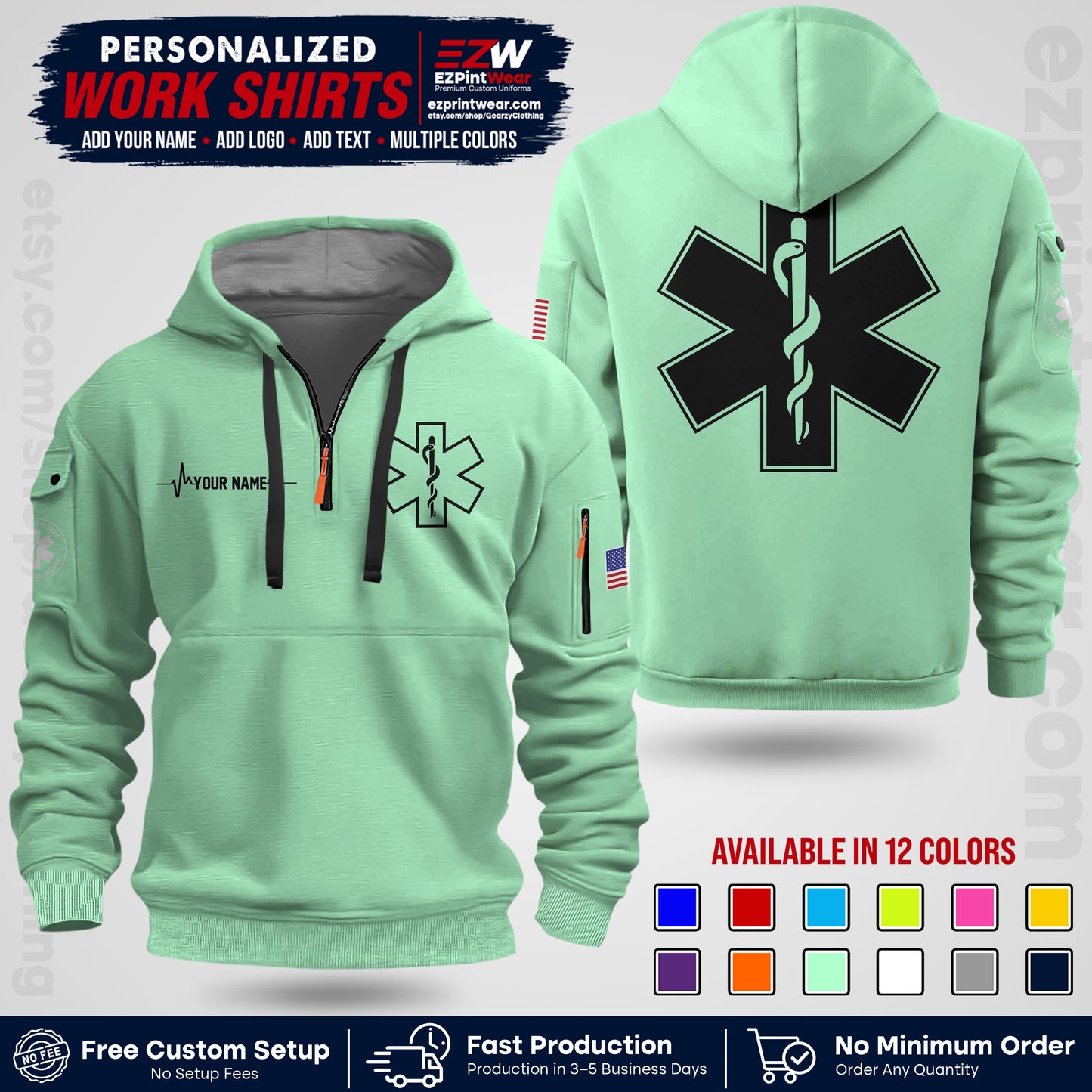 Custom EMS Shirt with Name, Logo & Text | EMS Team Uniform | First Responder Workwear EMSU04