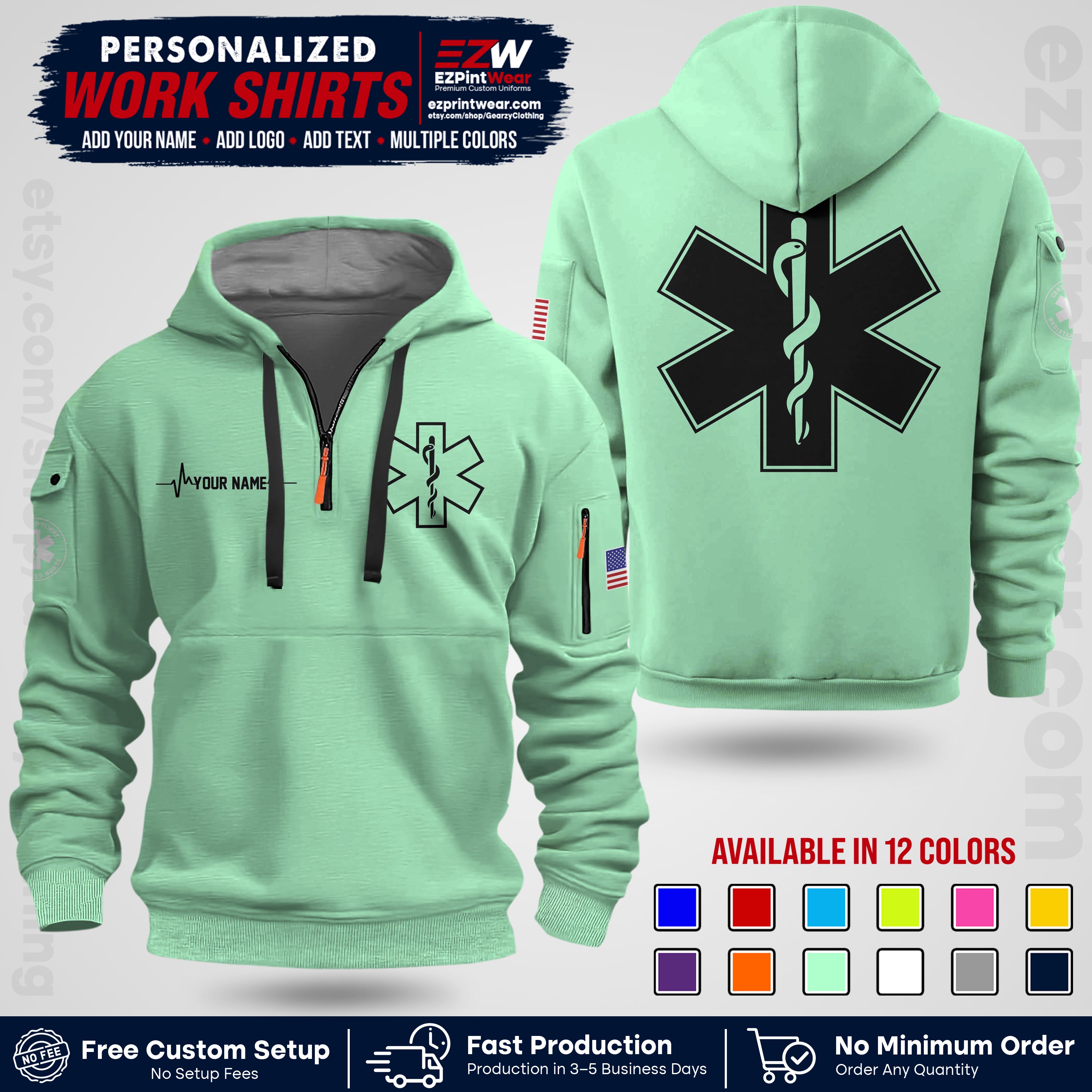 Custom EMS Shirt with Name, Logo & Text | EMS Team Uniform | First Responder Workwear EMSU04