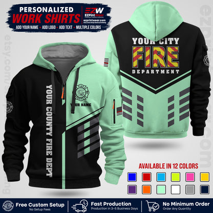 Custom Fire Department Shirt with Name, City Logo & Text | Firefighter Uniform | Button Up Work Shirt FF06