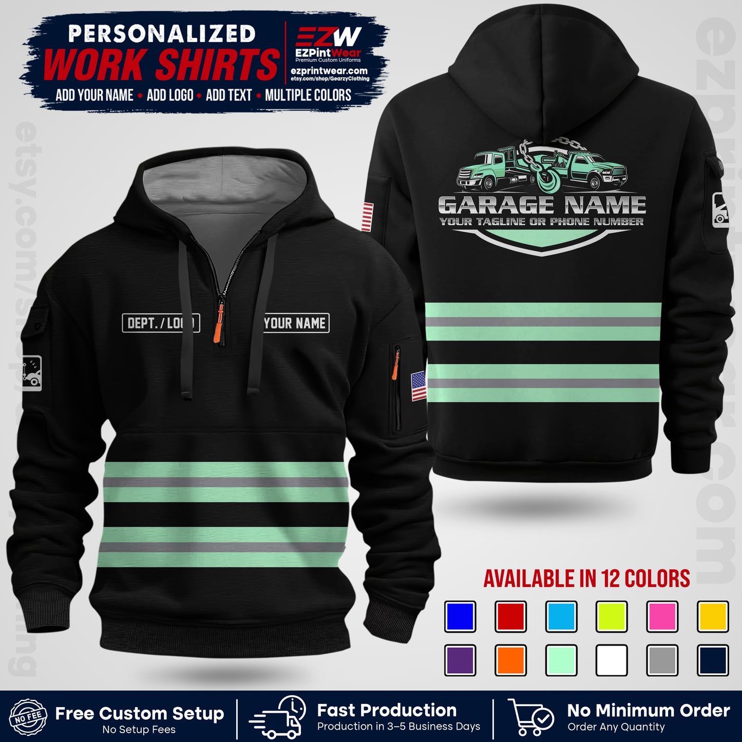 Custom Towing Workwear Uniform | Personalized Tow Truck Shirt | Non-Reflective Safety Stripe Apparel | Custom Towing Shirt | Tow Truck Apparel TW03
