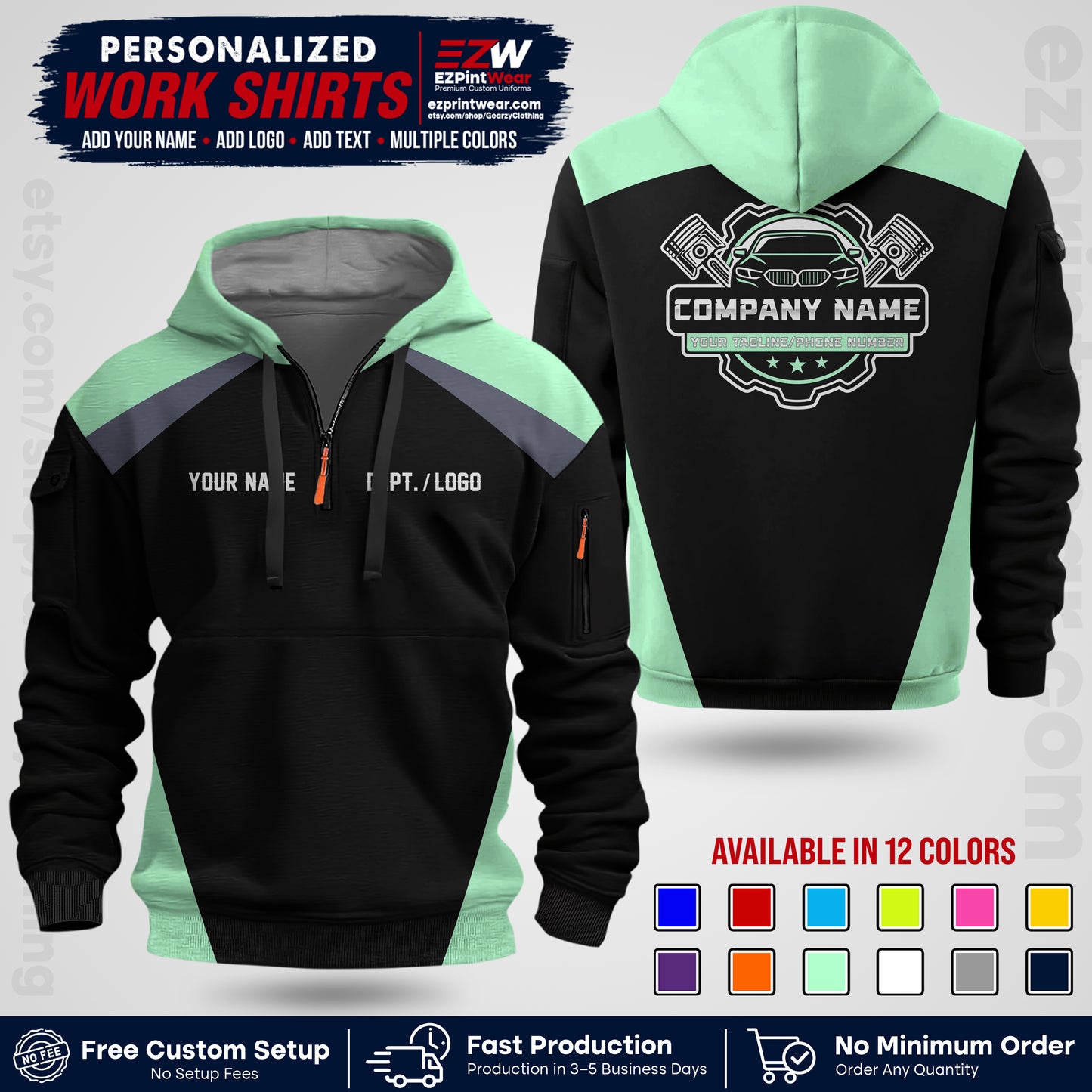 Custom Mechanic Work Shirt with Name, Logo & Text | Auto Shop Uniform | Workwear MCN 03