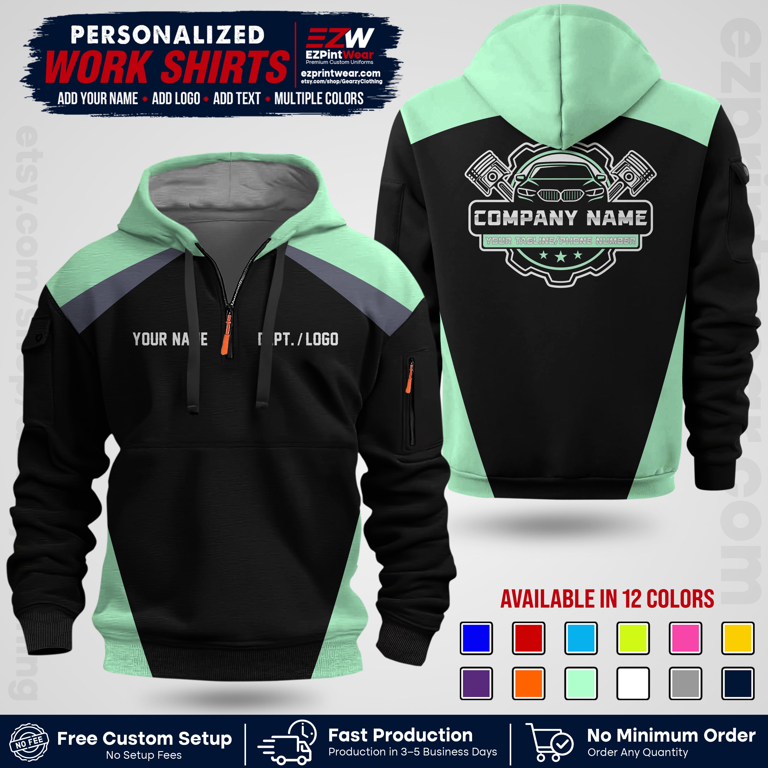 Custom Mechanic Work Shirt with Name, Logo & Text | Auto Shop Uniform | Workwear MCN 03