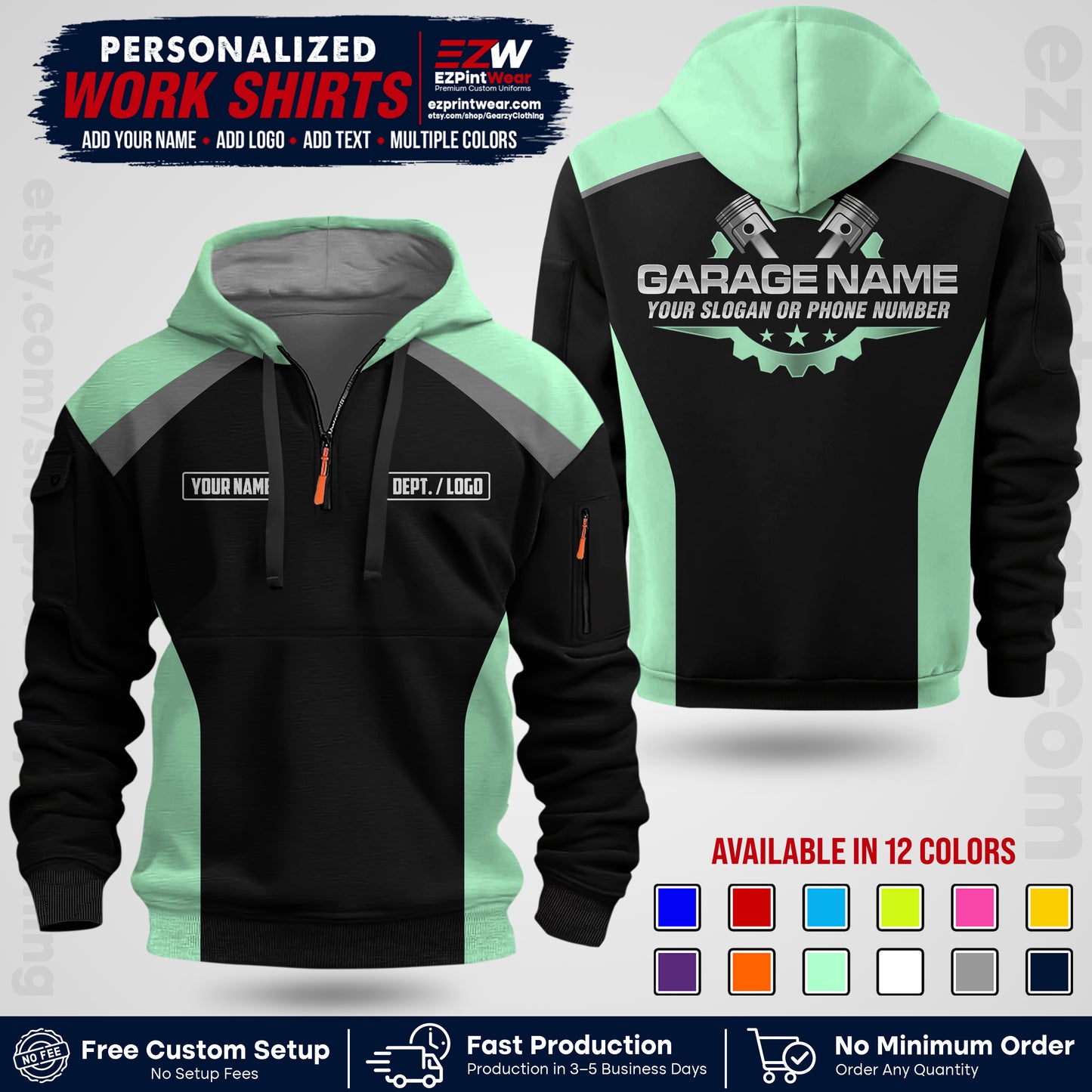 Custom Mechanic Work Shirt with Name, Logo & Text | Auto Shop Uniform | Workwear MCN 06