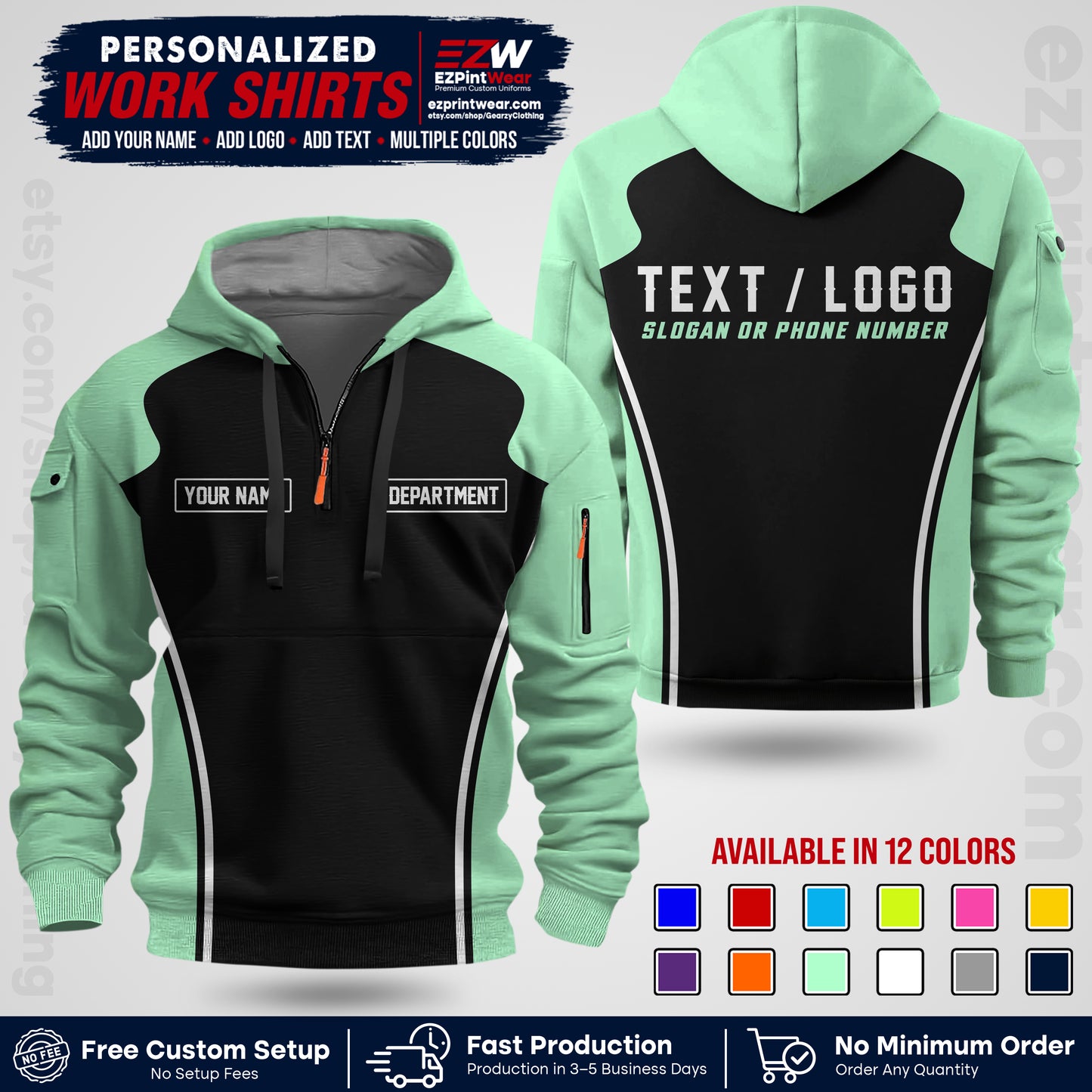 Custom All Over Print Work Uniform Shirt with Name, Logo & Text | Custom Hawaiian Shirt | Company Shirt | Employee Uniform UNF16