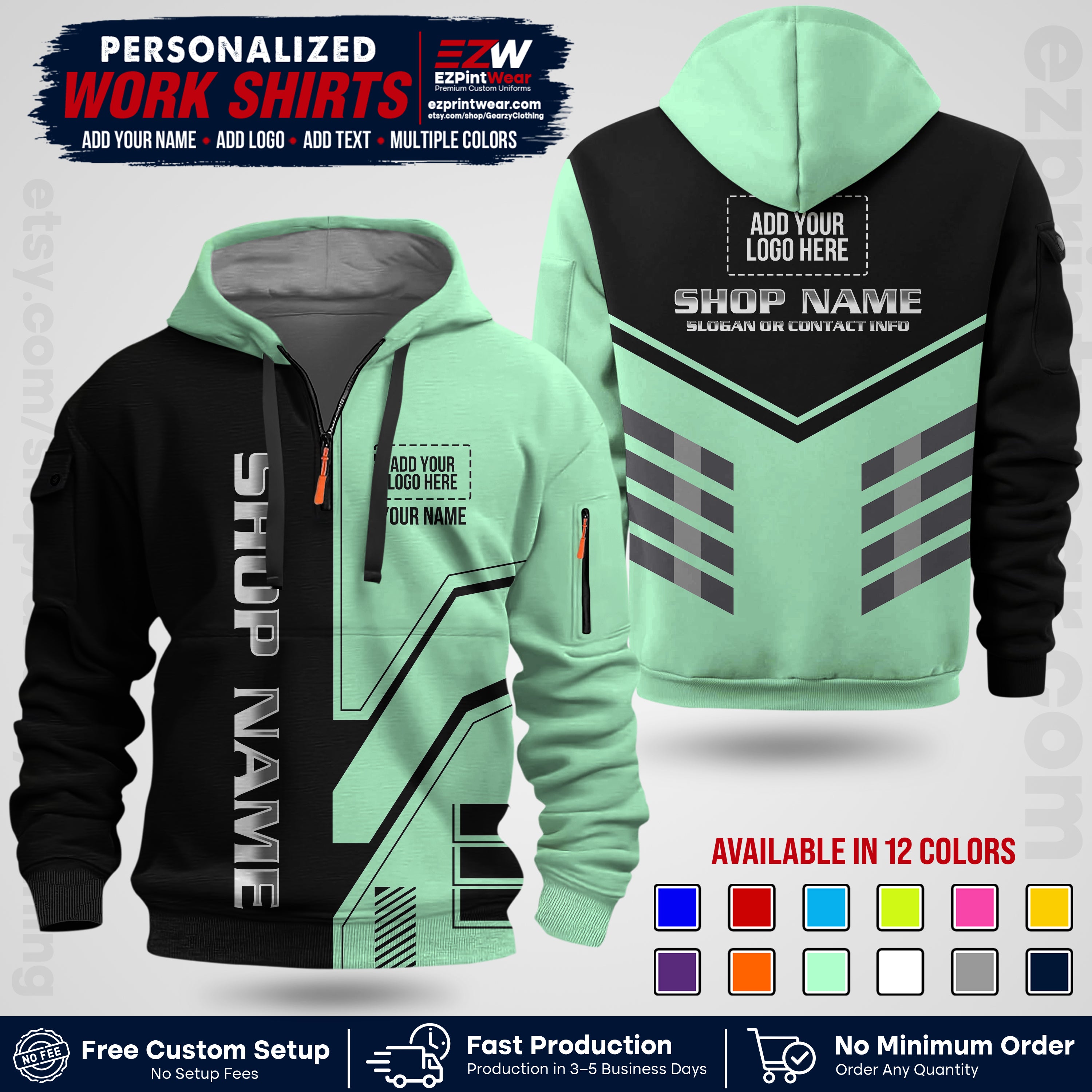Custom All Over Print Work Uniform Shirt with Name, Logo & Text | Custom Hawaiian Shirt | Company Shirt | Employee Uniform UNF11