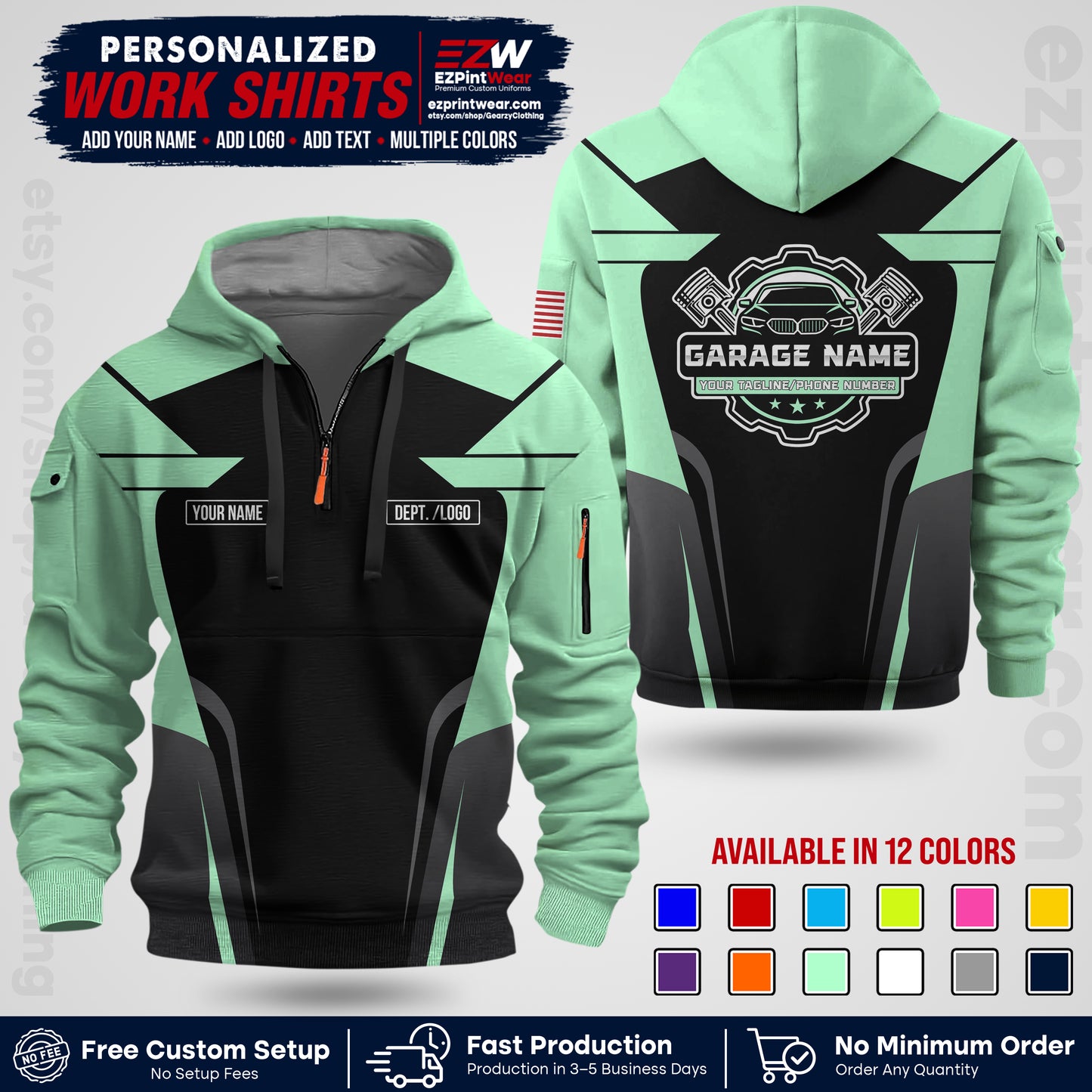 Custom Mechanic Work Shirt with Name, Logo & Text | Auto Shop Uniform | Workwear MCN 04