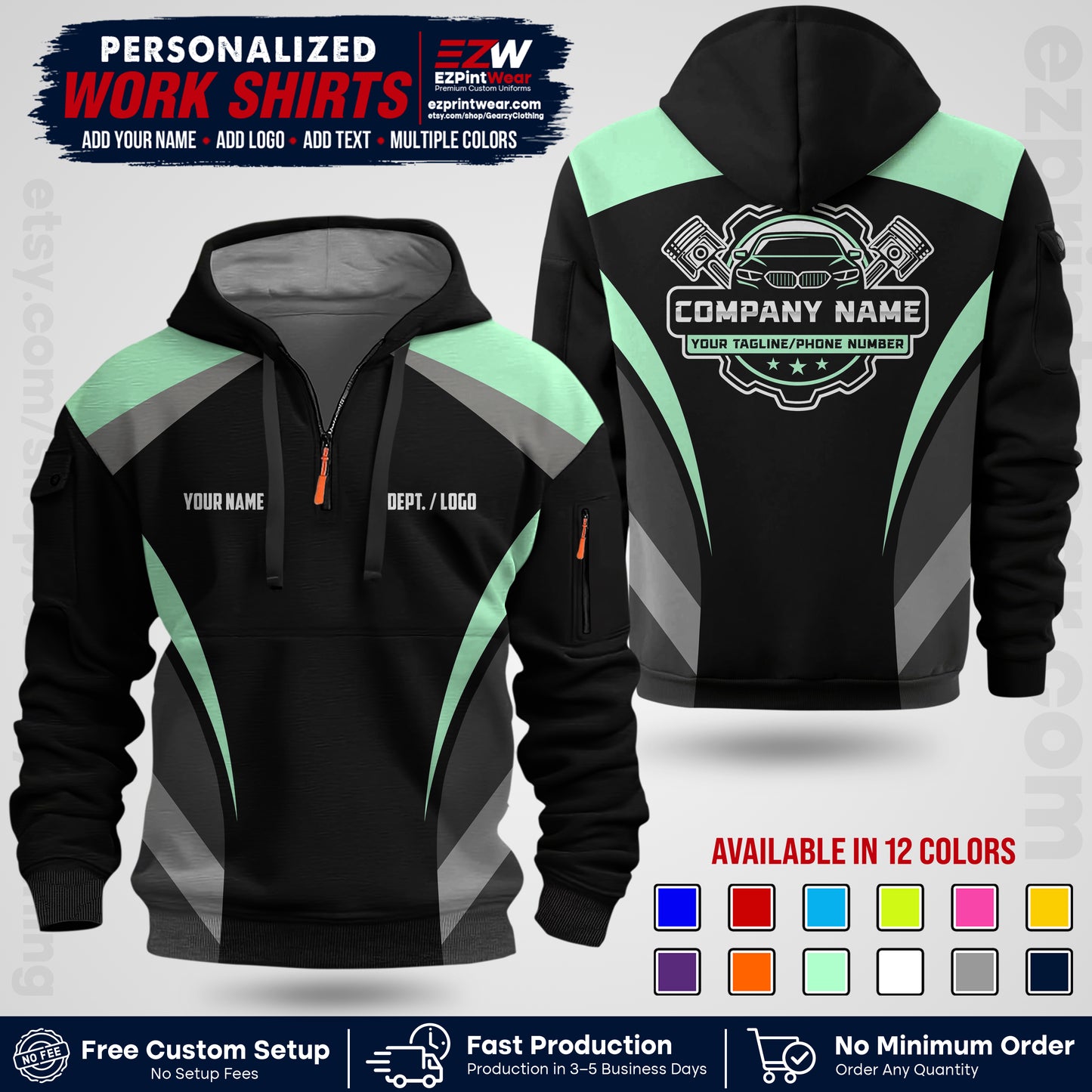 Custom Mechanic Work Shirt with Name, Logo & Text | Auto Shop Uniform | Workwear MCN 05