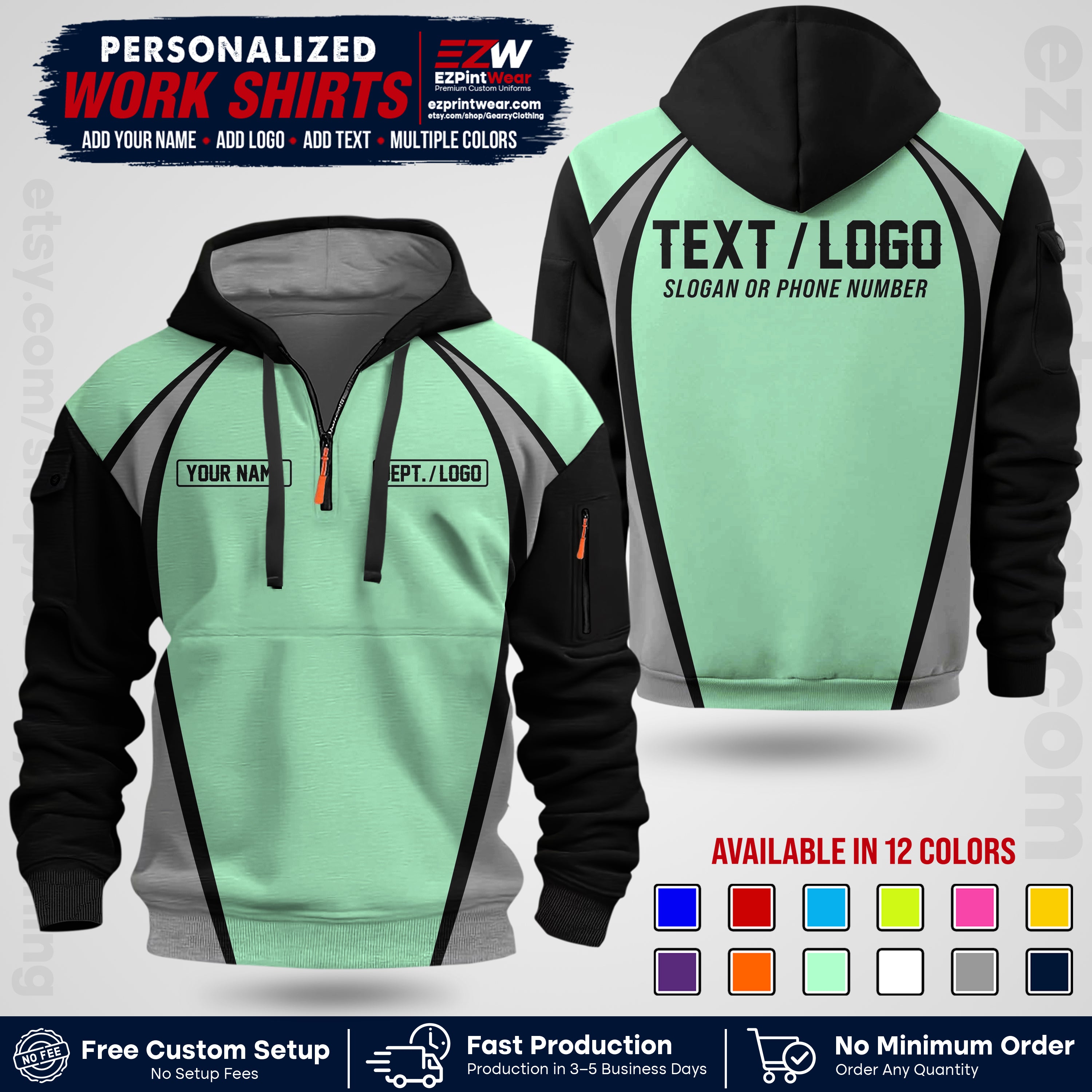 Custom All Over Print Work Uniform Shirt with Name, Logo & Text | Custom Hawaiian Shirt | Company Shirt | Employee Uniform UNF20