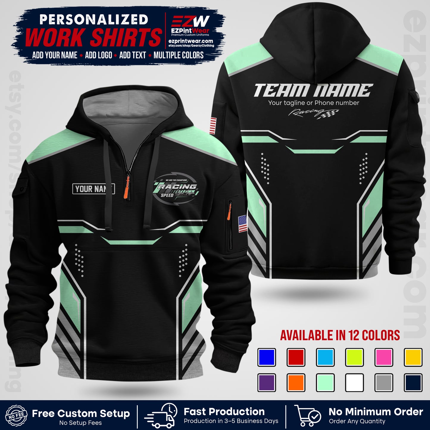 Custom Racing Shirt with Name, Logo & Text | Race Team Uniform | Crew Apparel RC10