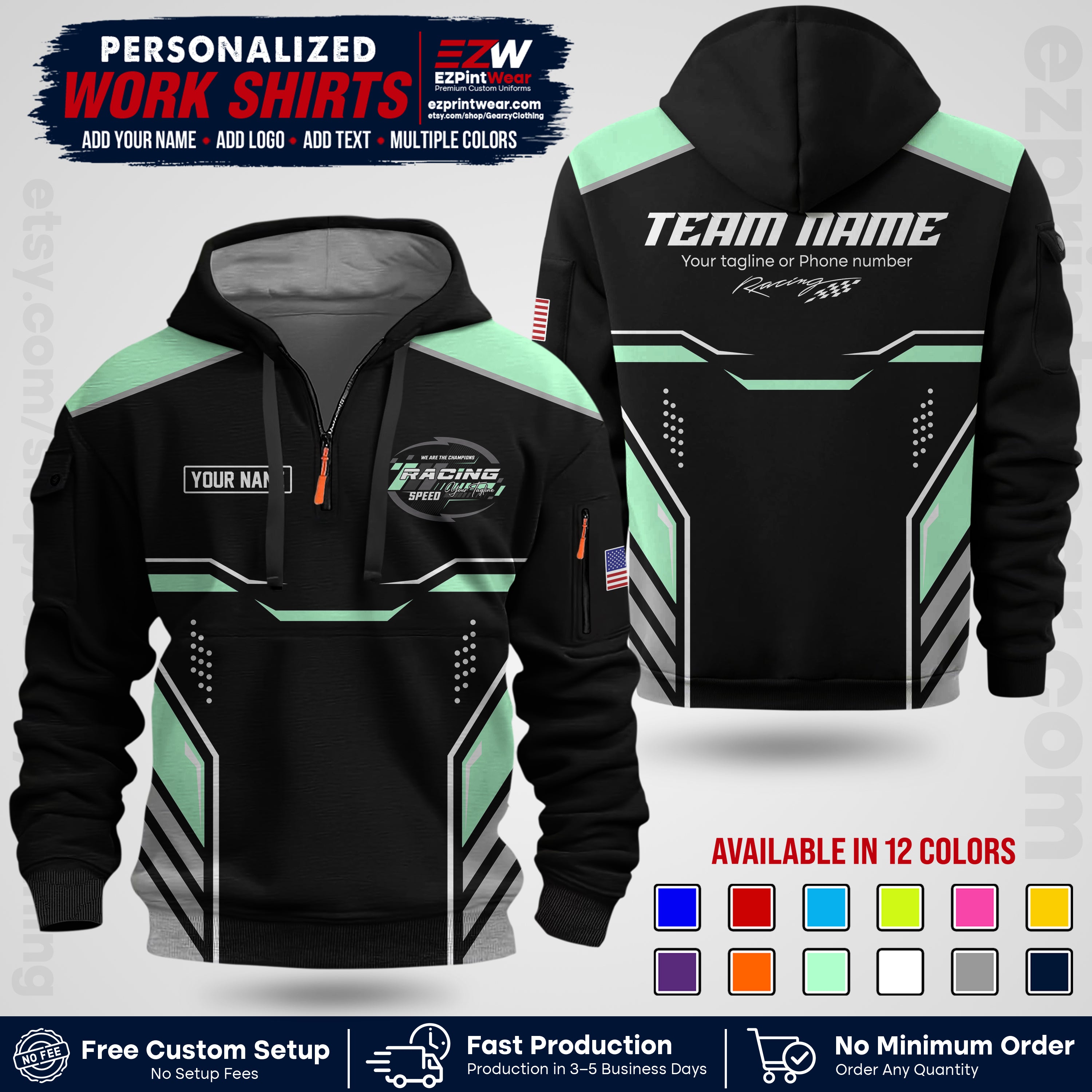 Custom Racing Shirt with Name, Logo & Text | Race Team Uniform | Crew Apparel RC10