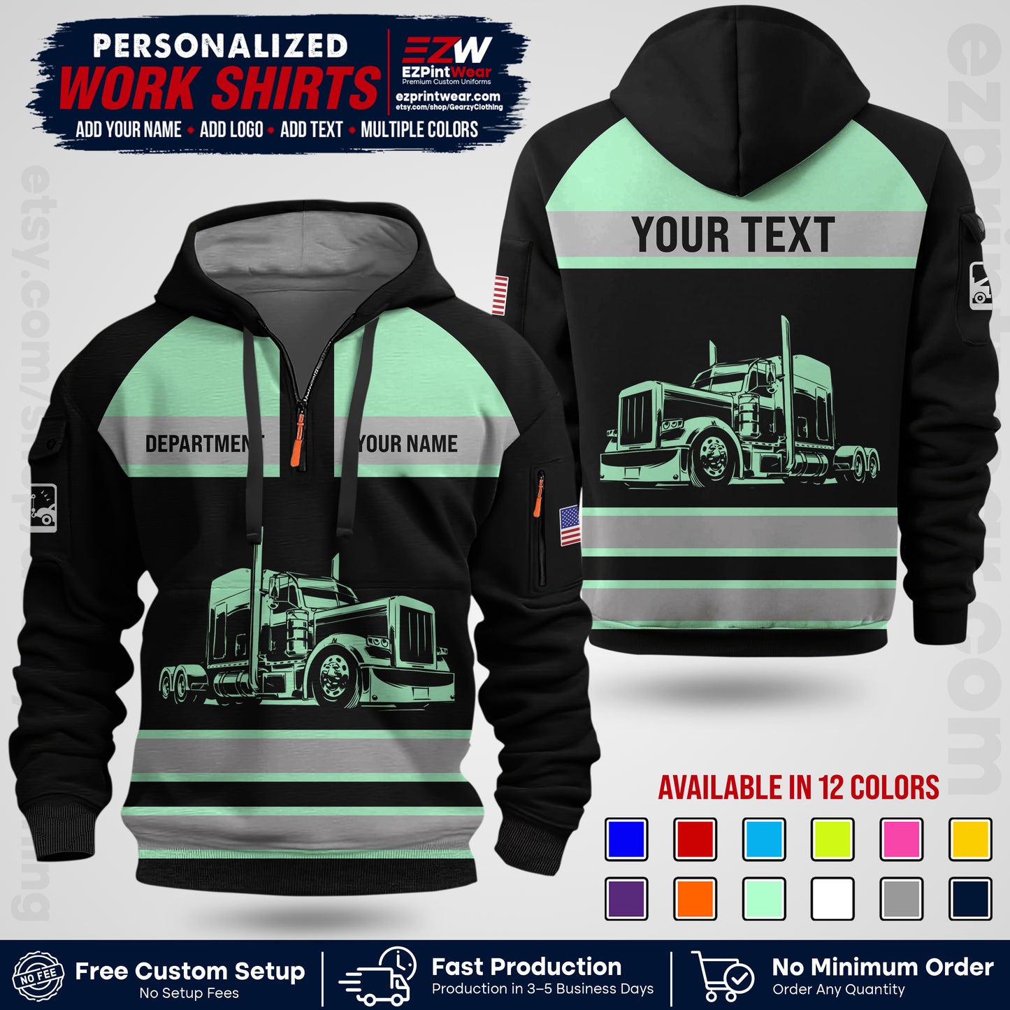 Personalized Truck Driver Workwear Uniform | Custom Safety Stripe Apparel | Non-Reflective Reflective Style Design TW02