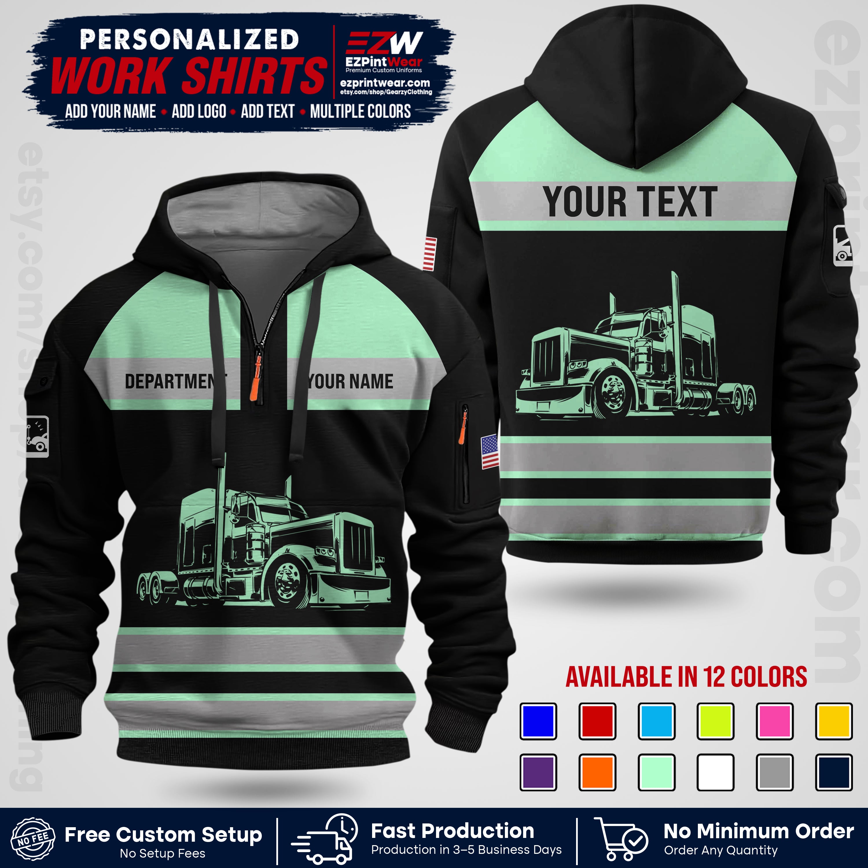 Personalized Truck Driver Workwear Uniform | Custom Safety Stripe Apparel | Non-Reflective Reflective Style Design TW02