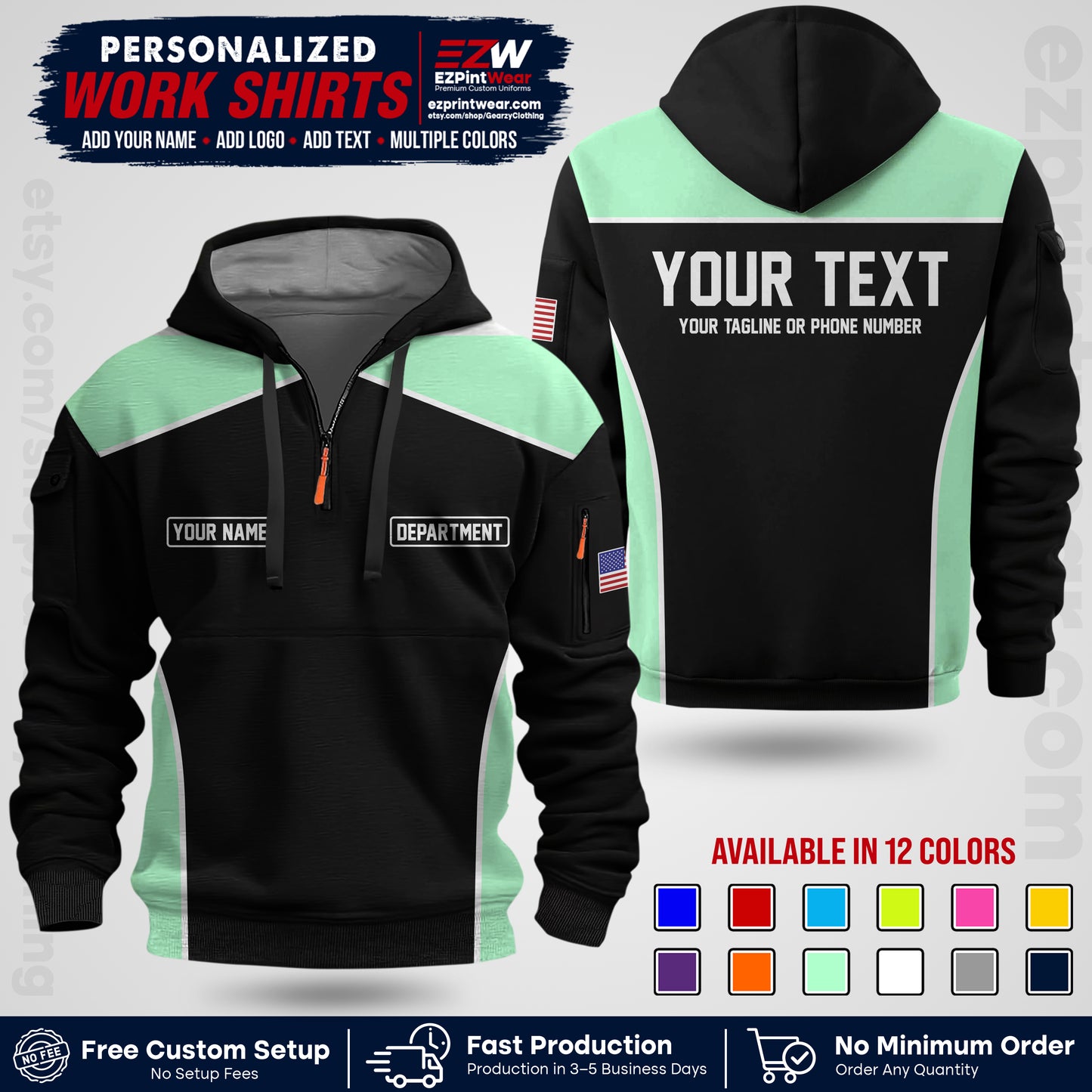 Custom All Over Print Work Uniform Shirt with Name, Logo & Text | Custom Hawaiian Shirt | Company Shirt | Employee Uniform UNF12