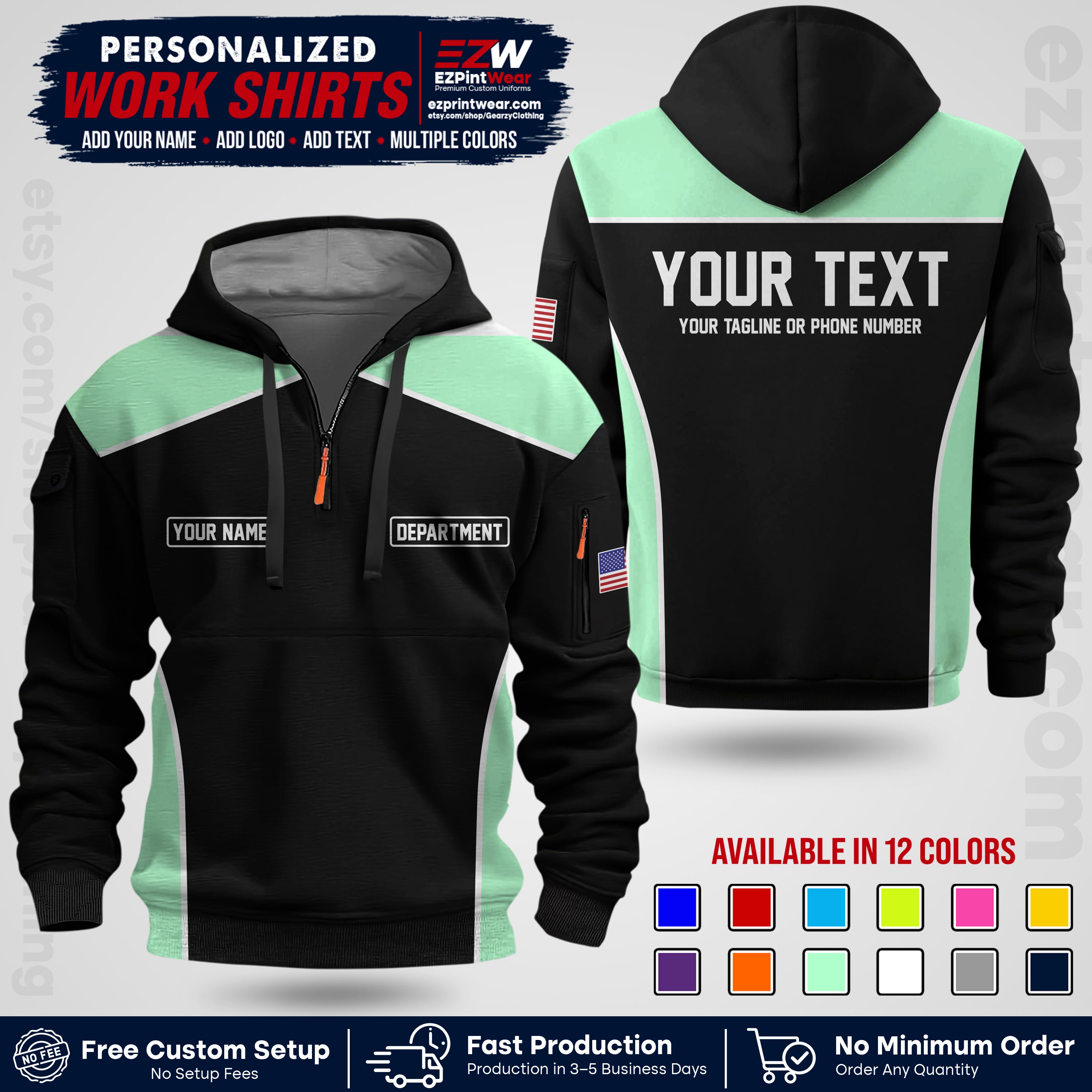 Custom All Over Print Work Uniform Shirt with Name, Logo & Text | Custom Hawaiian Shirt | Company Shirt | Employee Uniform UNF12