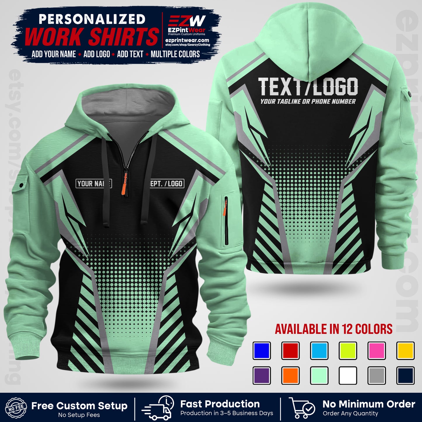 Custom All Over Print Work Uniform Shirt with Name, Logo & Text | Custom Hawaiian Shirt | Company Shirt | Employee Uniform UNF13