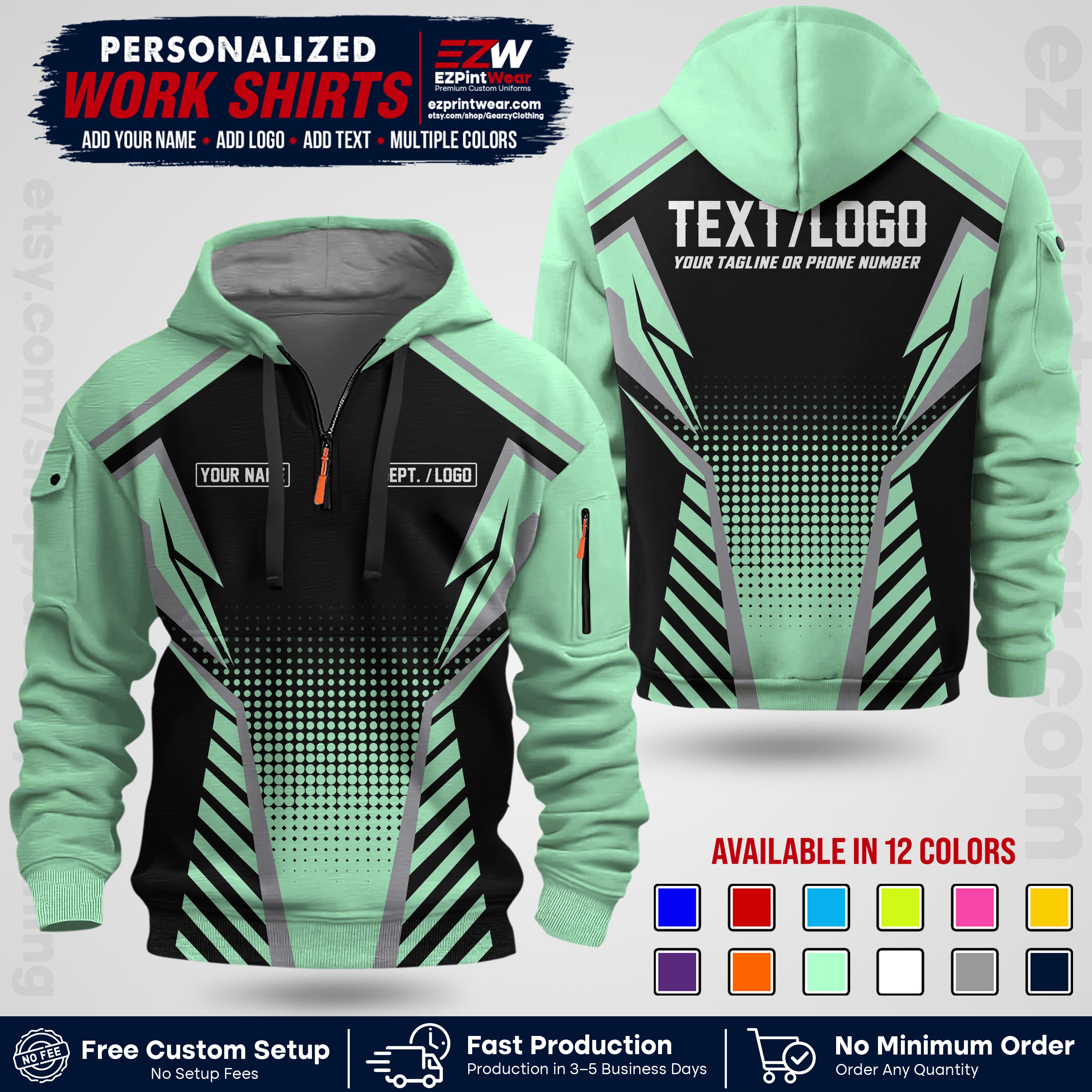 Custom All Over Print Work Uniform Shirt with Name, Logo & Text | Custom Hawaiian Shirt | Company Shirt | Employee Uniform UNF13